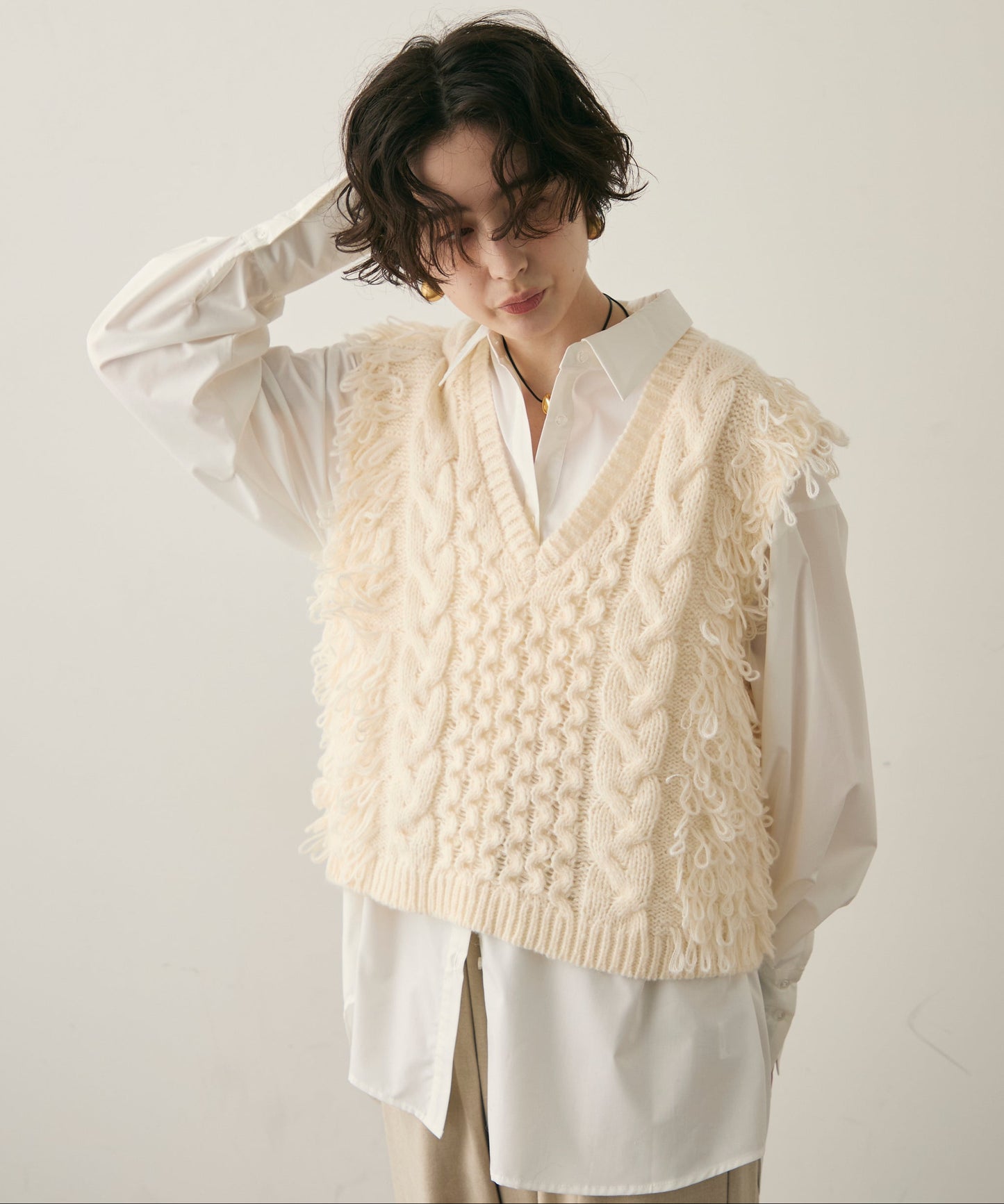 モヘアタッチループフリンジベスト