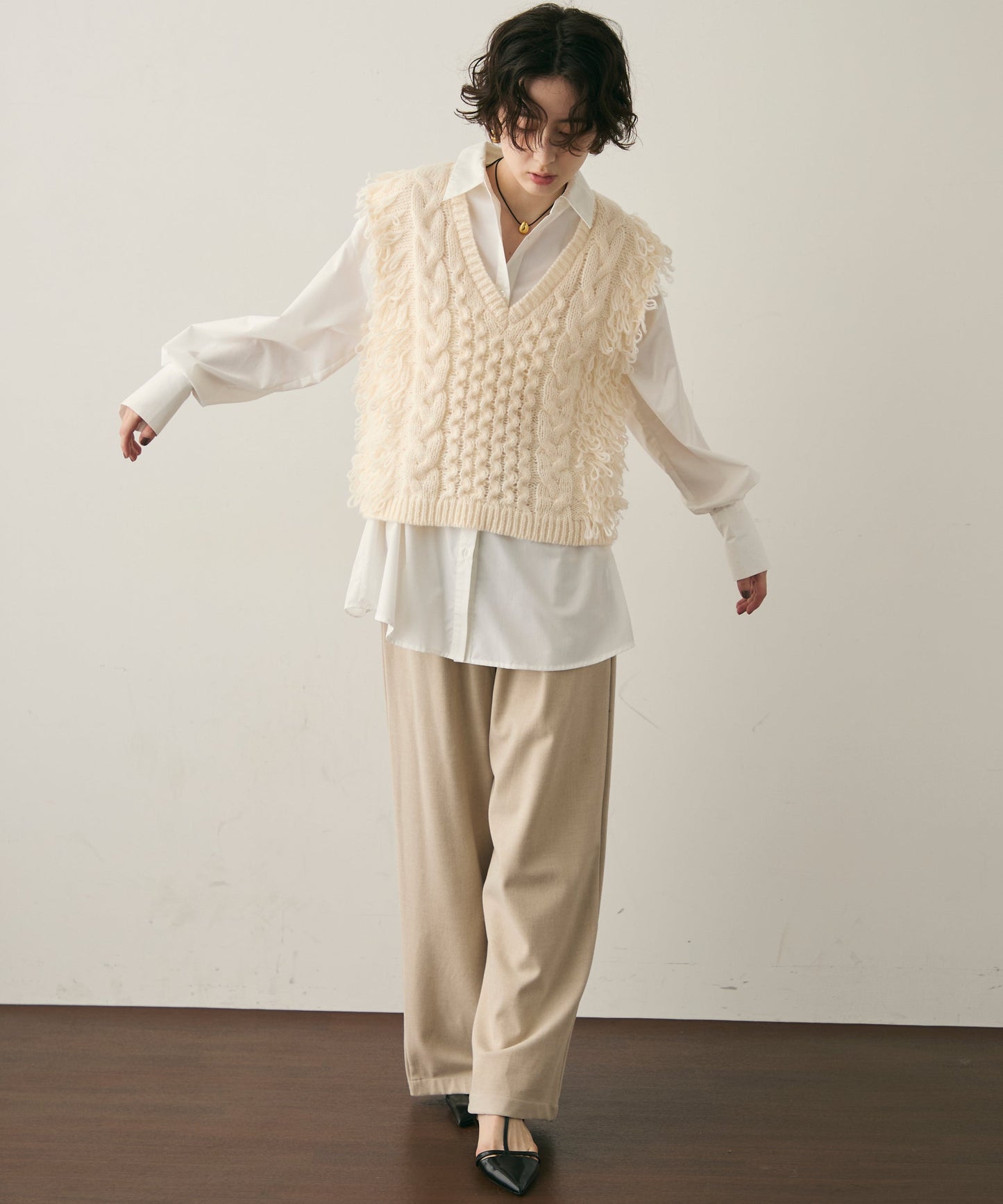 モヘアタッチループフリンジベスト