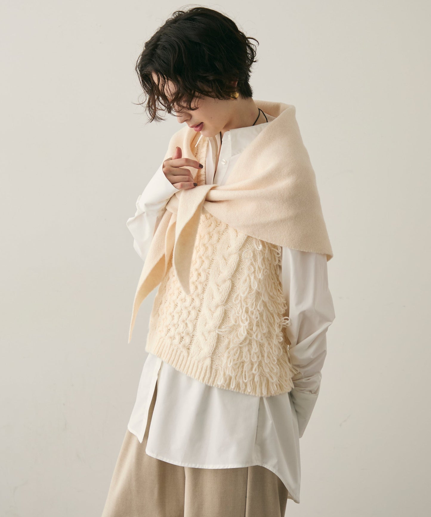 モヘアタッチループフリンジベスト