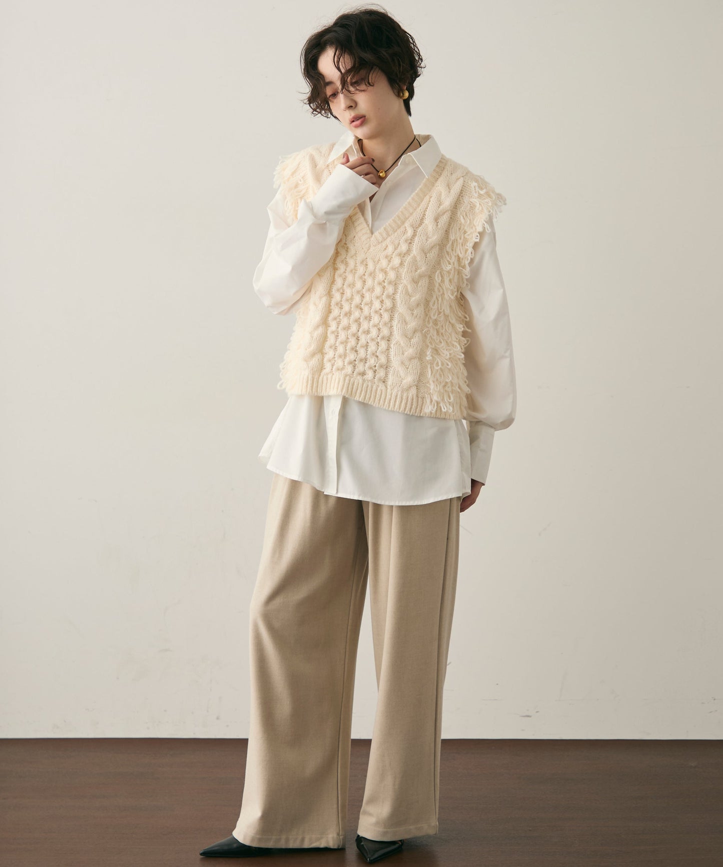 モヘアタッチループフリンジベスト