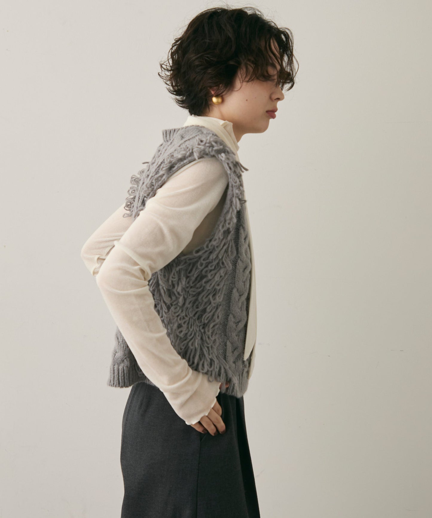 モヘアタッチループフリンジベスト