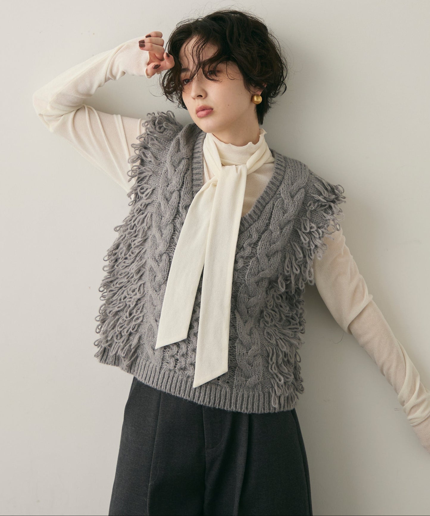 モヘアタッチループフリンジベスト