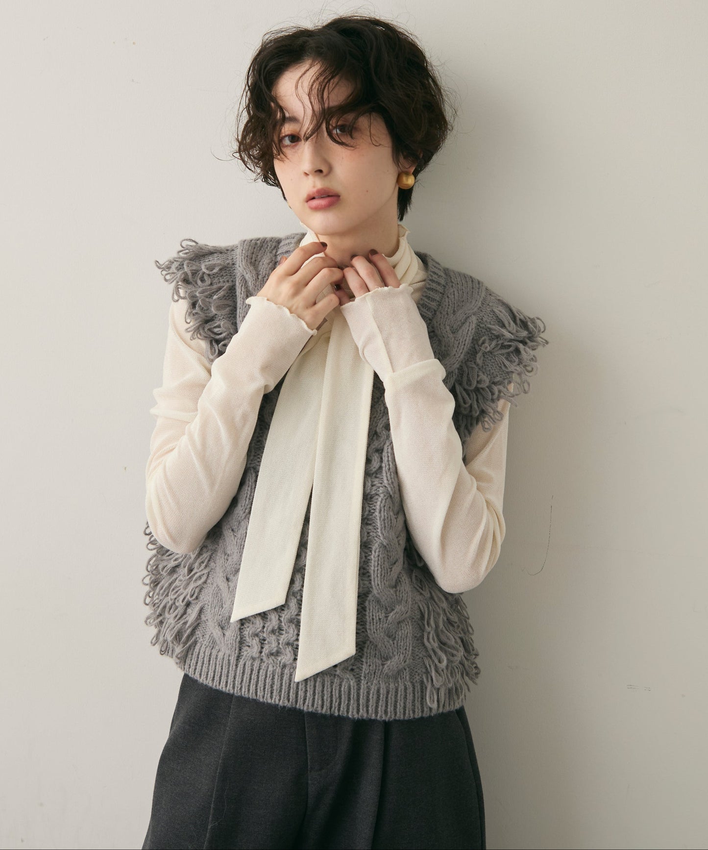 モヘアタッチループフリンジベスト