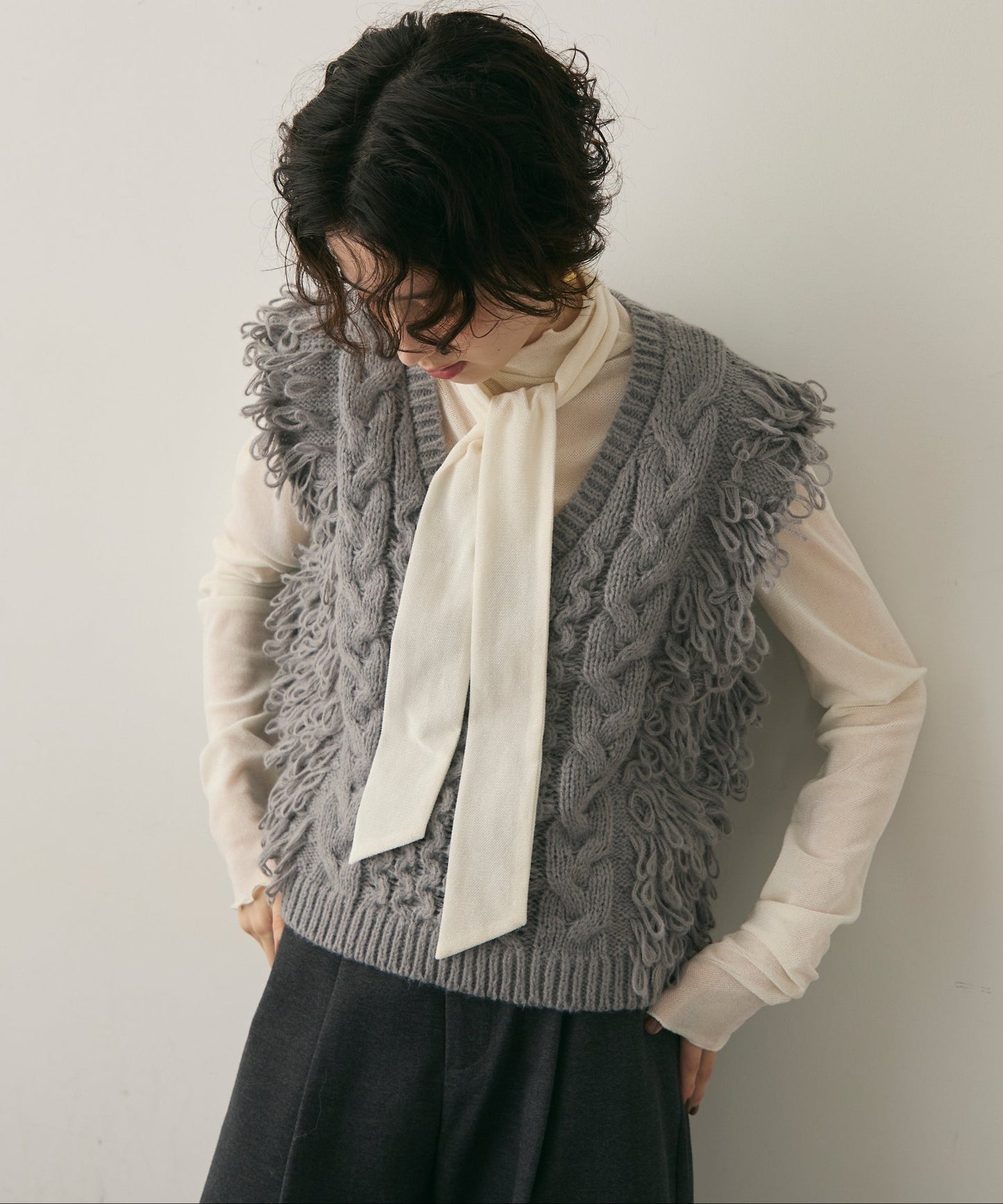 モヘアタッチループフリンジベスト