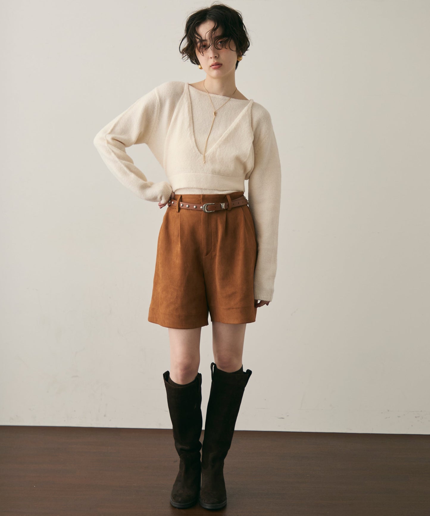 天竺編みプルオーバー+キャミセット