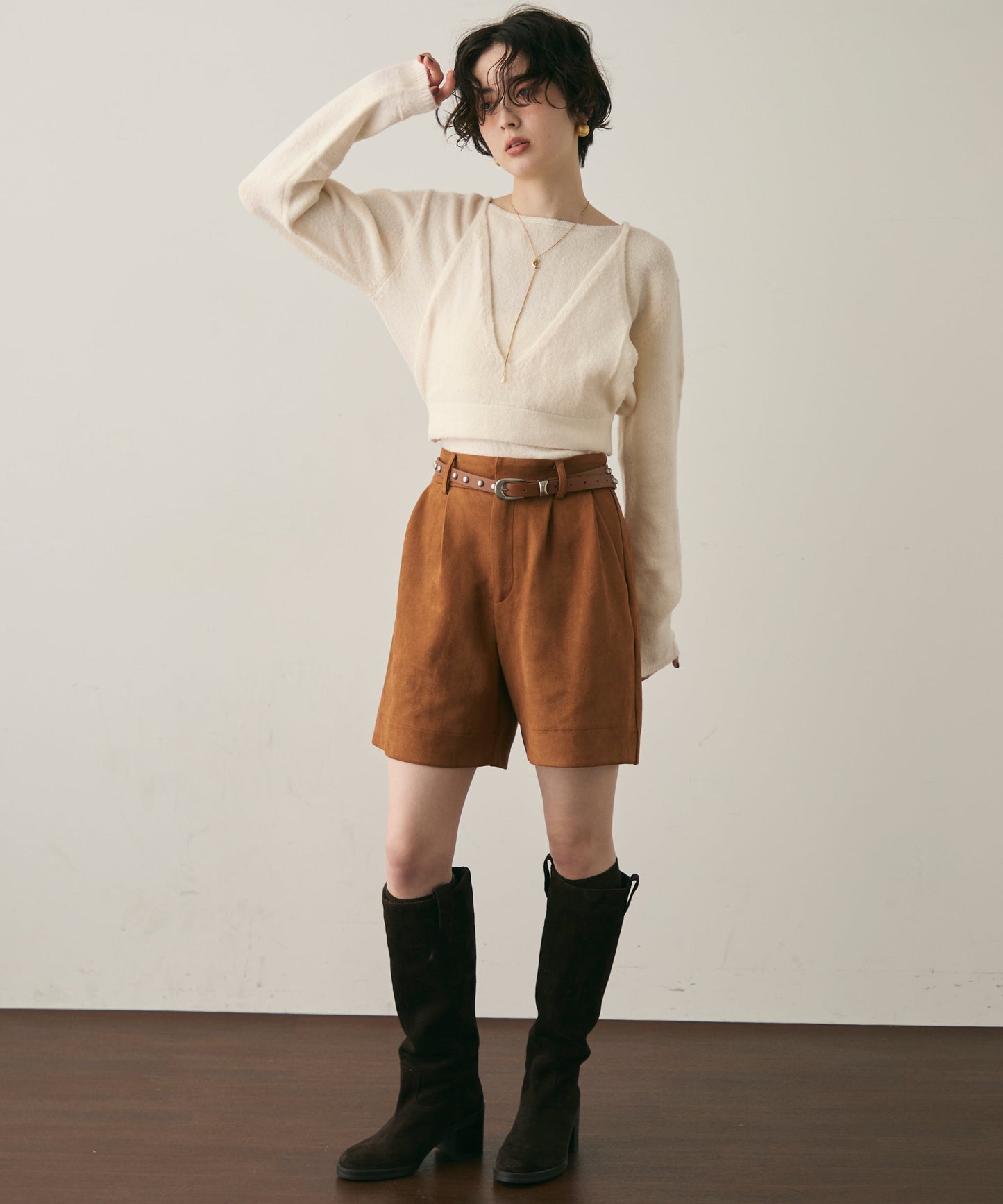 天竺編みプルオーバー+キャミセット