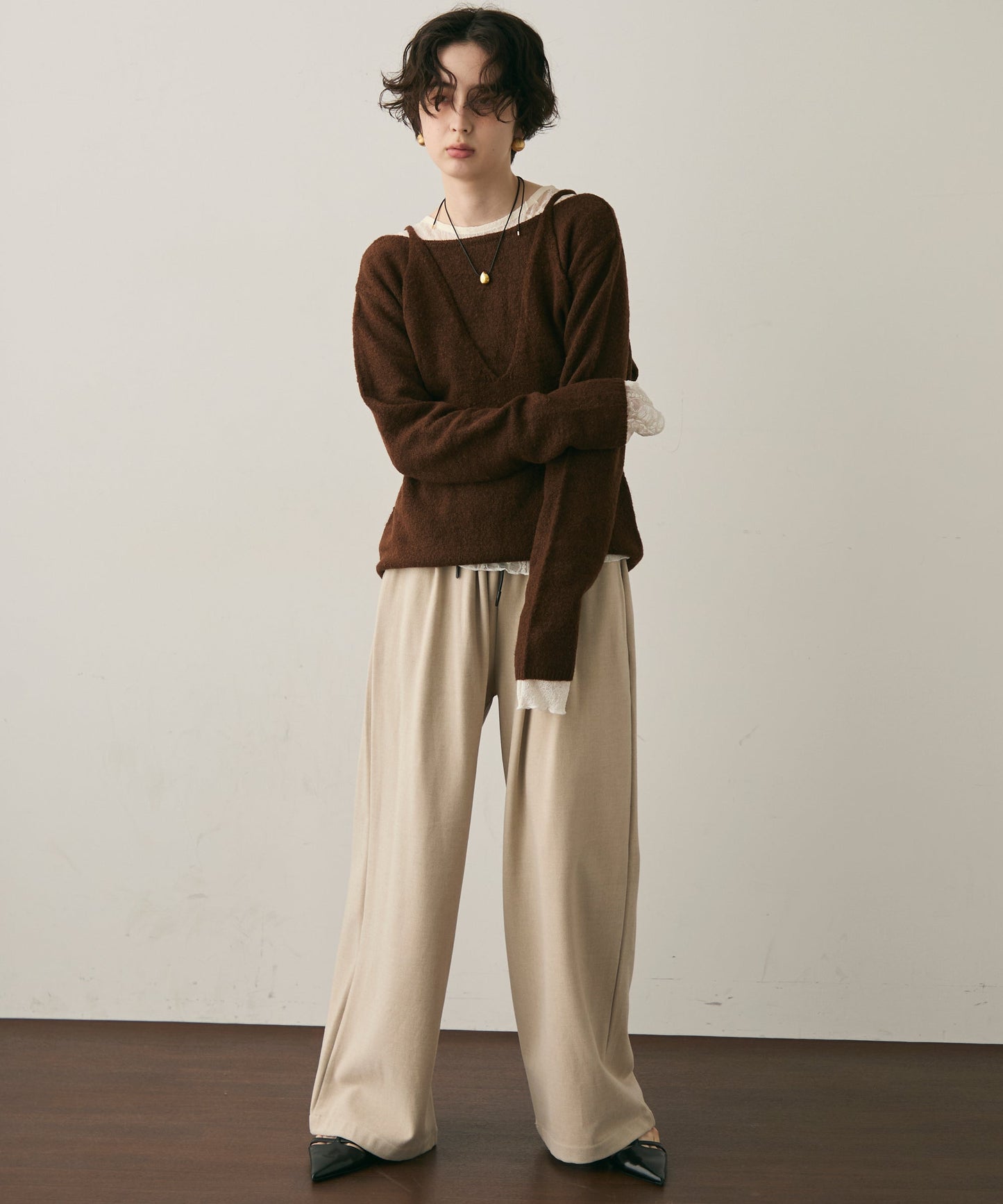 天竺編みプルオーバー+キャミセット