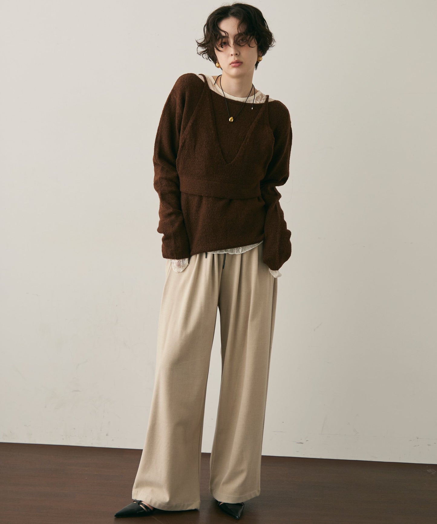 天竺編みプルオーバー+キャミセット