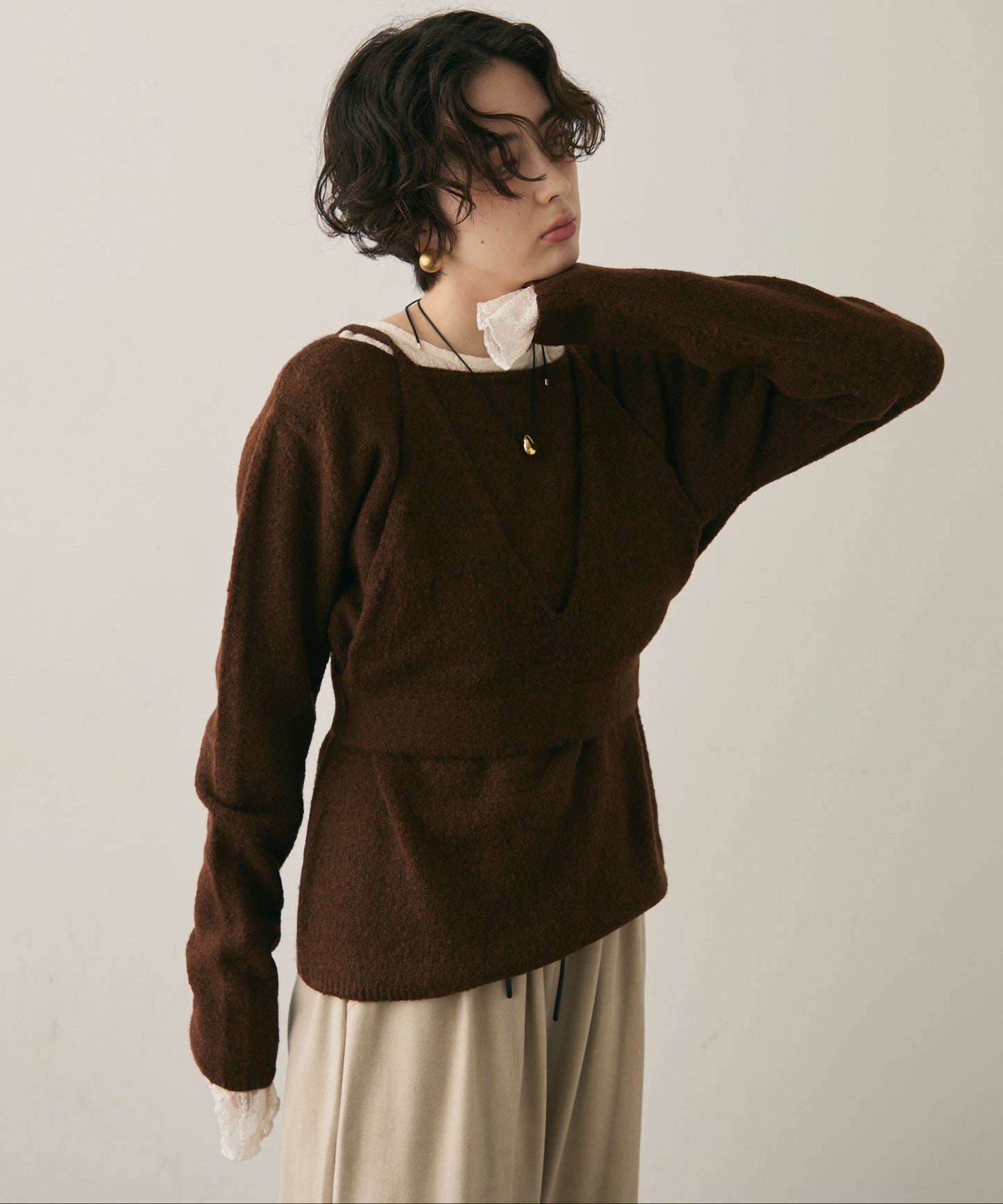 天竺編みプルオーバー+キャミセット