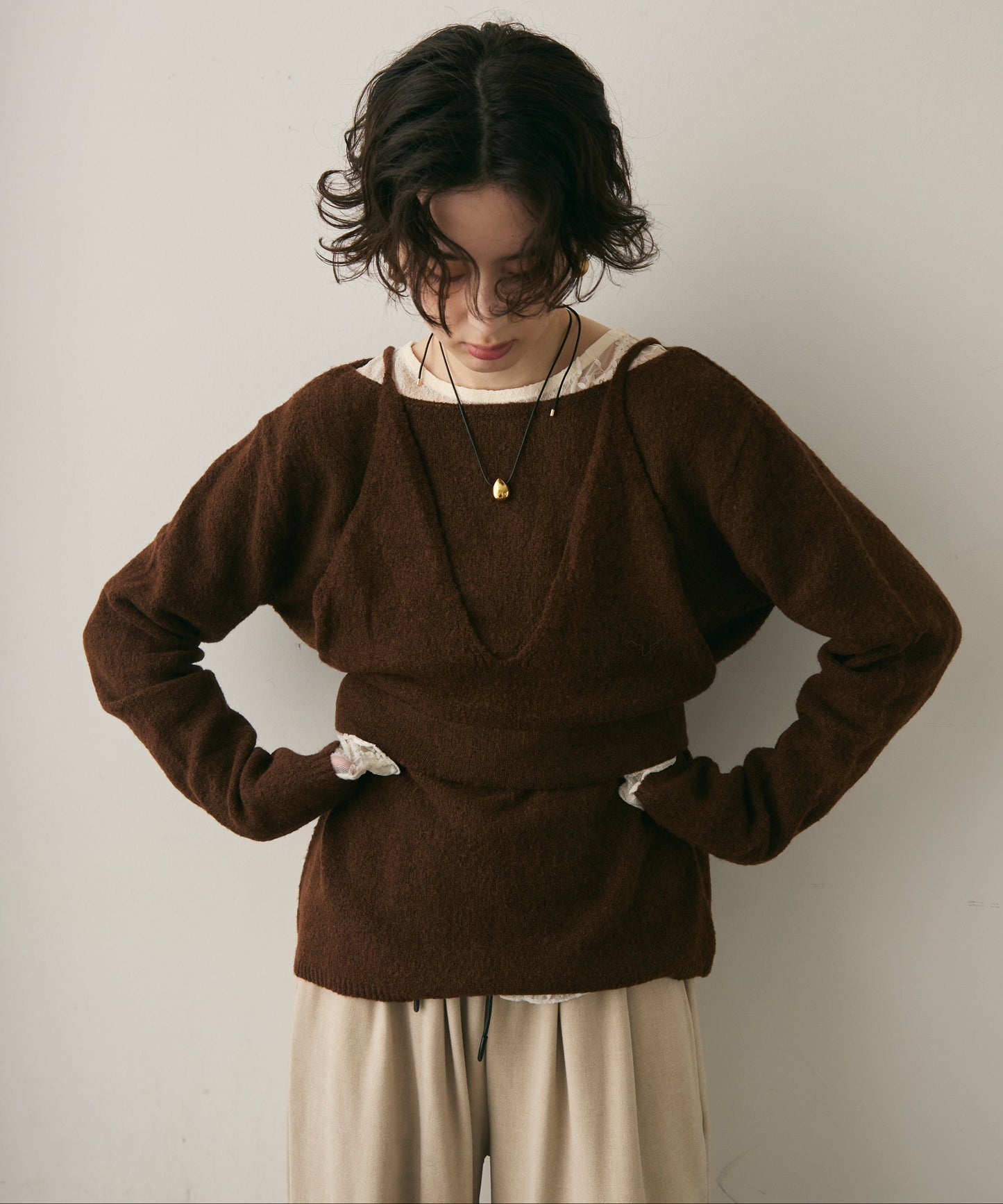 天竺編みプルオーバー+キャミセット