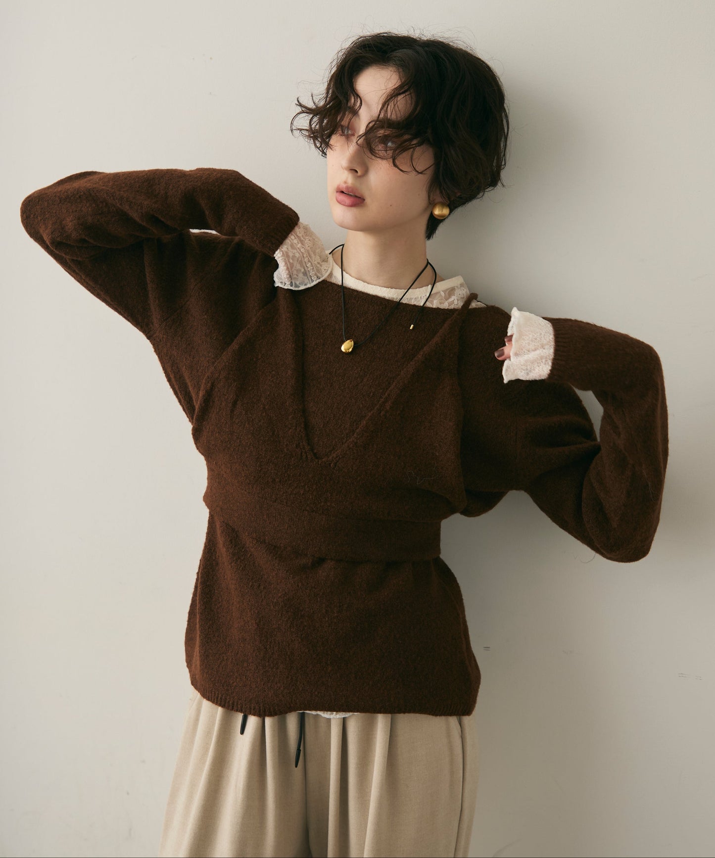 天竺編みプルオーバー+キャミセット