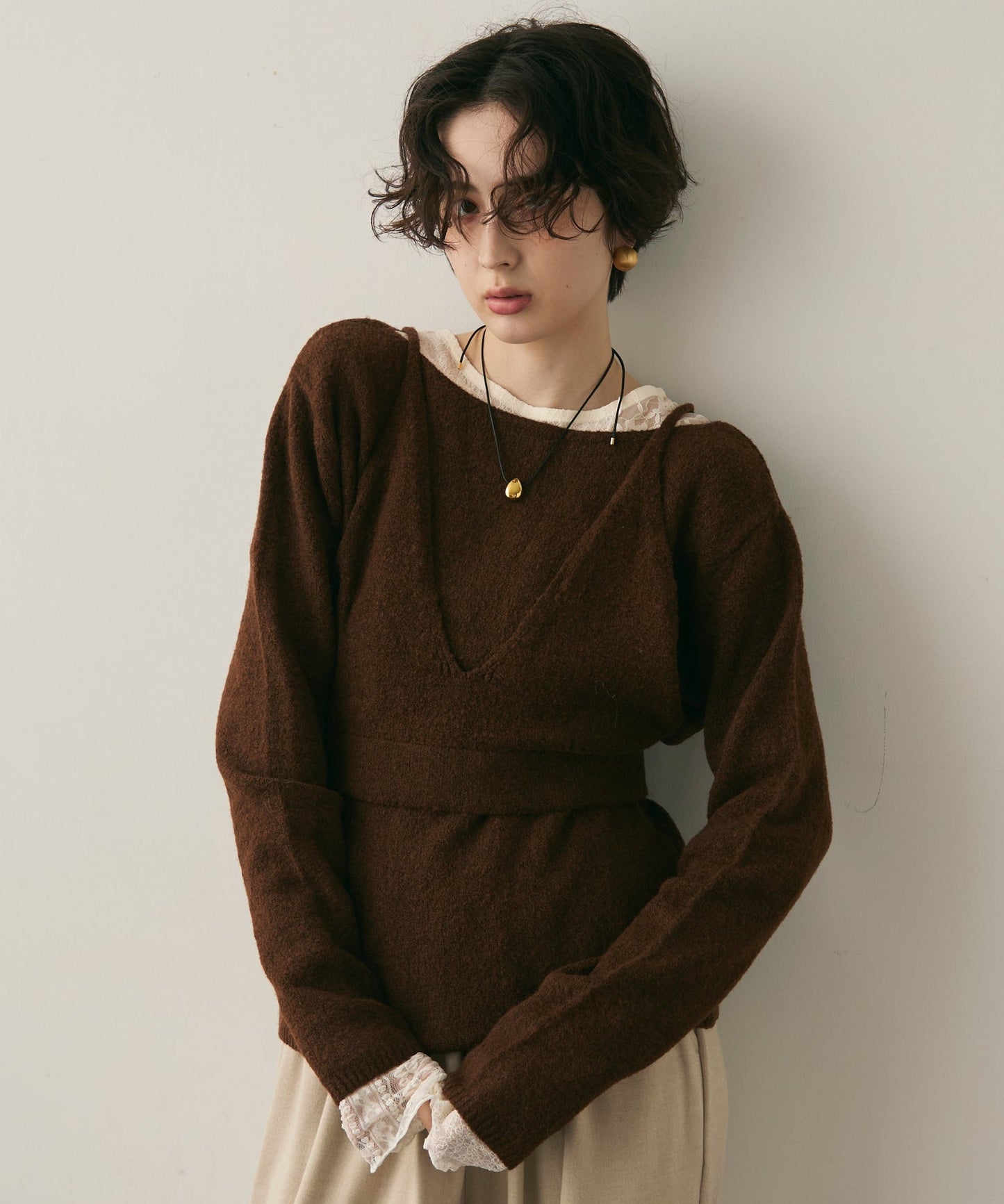 天竺編みプルオーバー+キャミセット