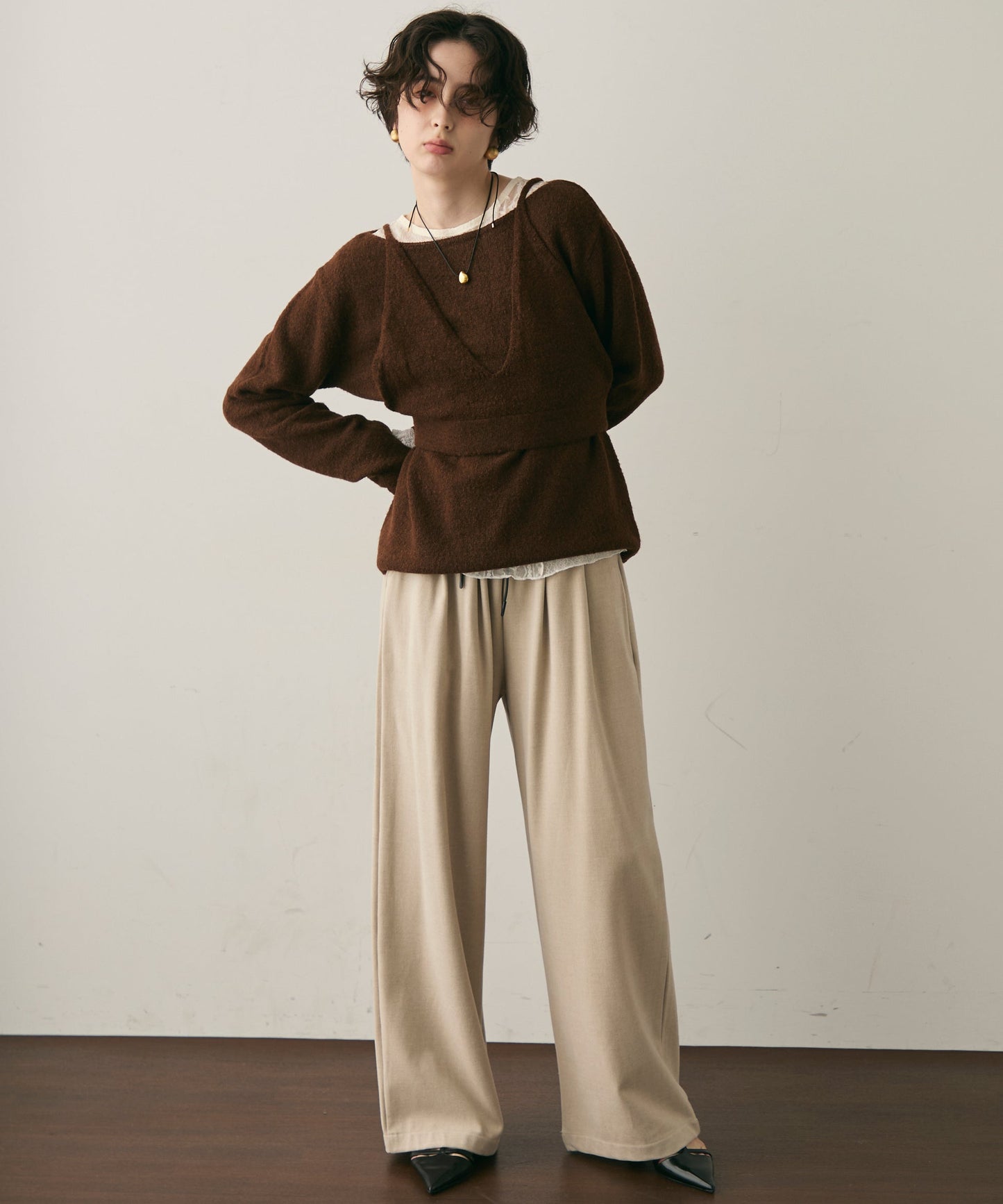 天竺編みプルオーバー+キャミセット