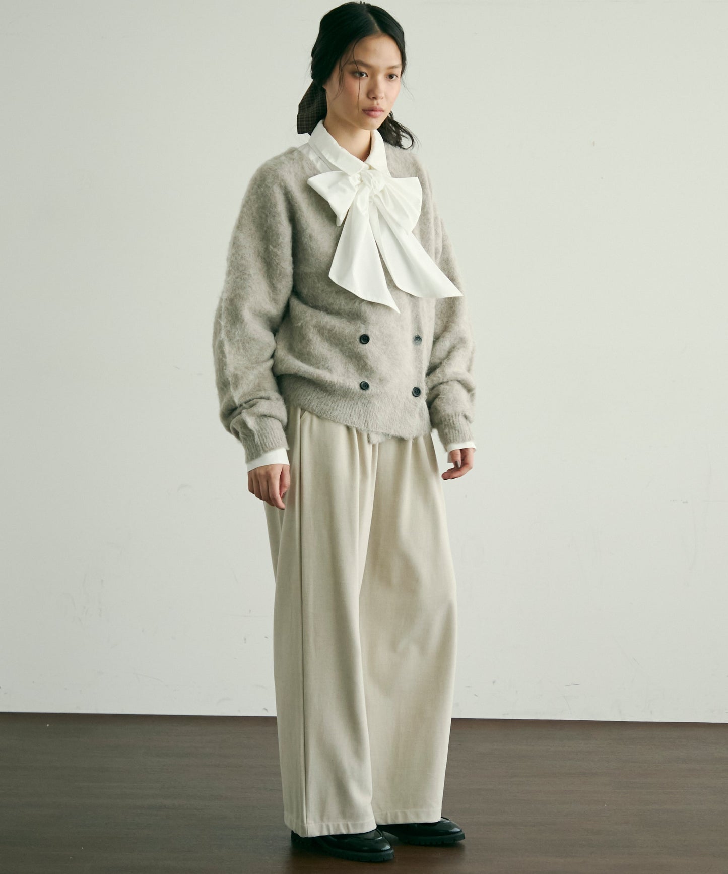 モヘアタッチシャギーダブルブレストカーディガン