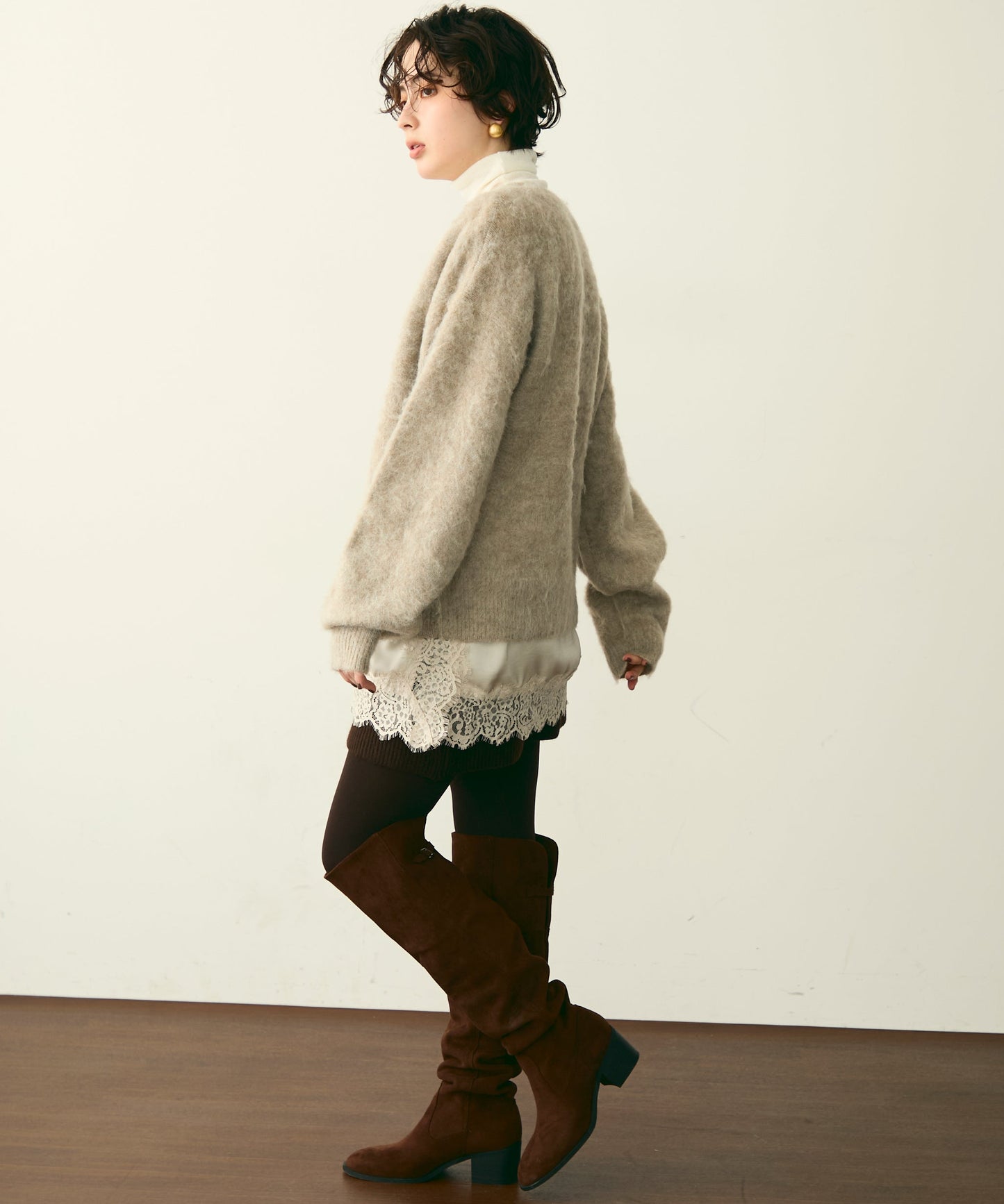 モヘアタッチシャギーダブルブレストカーディガン