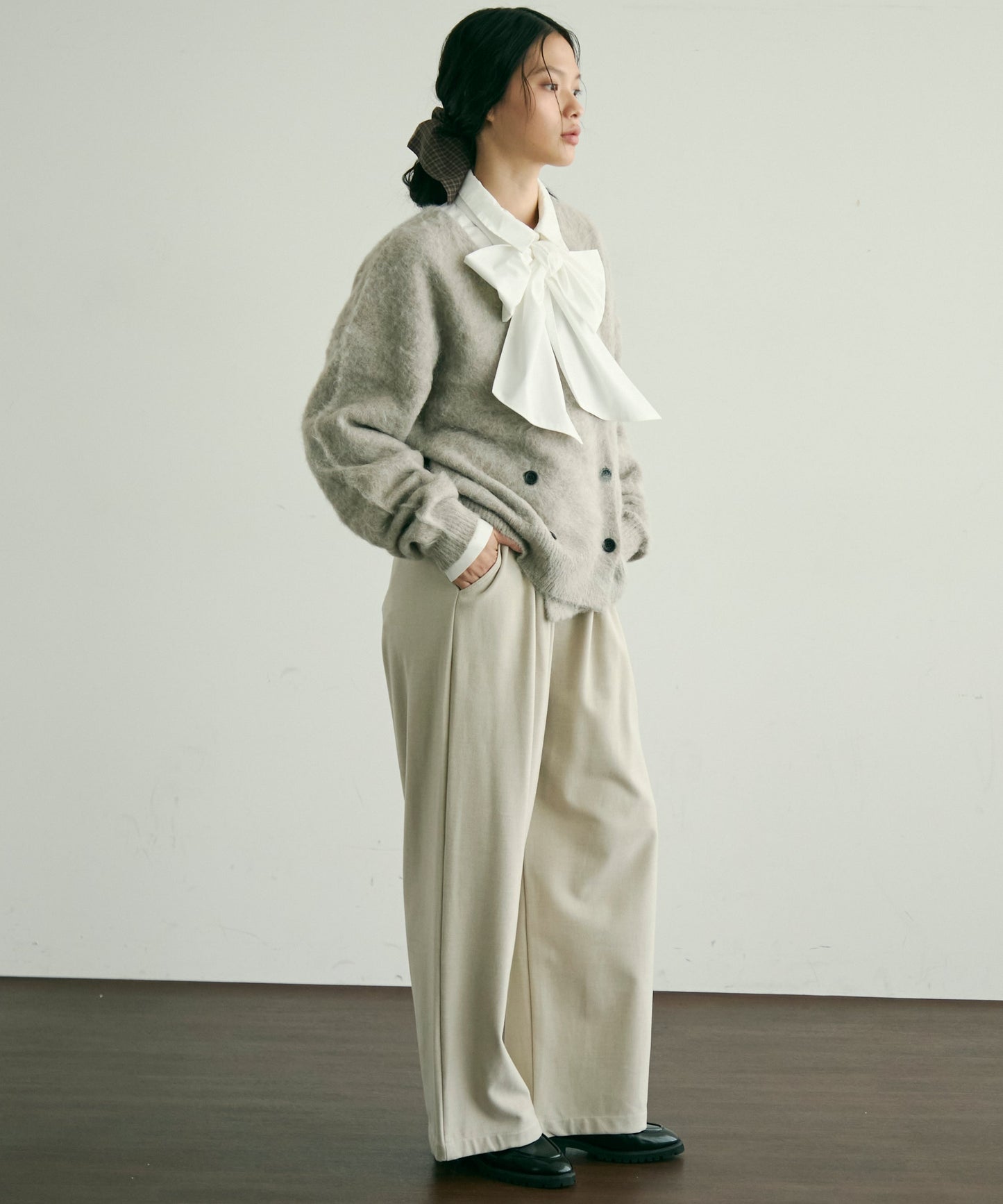 モヘアタッチシャギーダブルブレストカーディガン