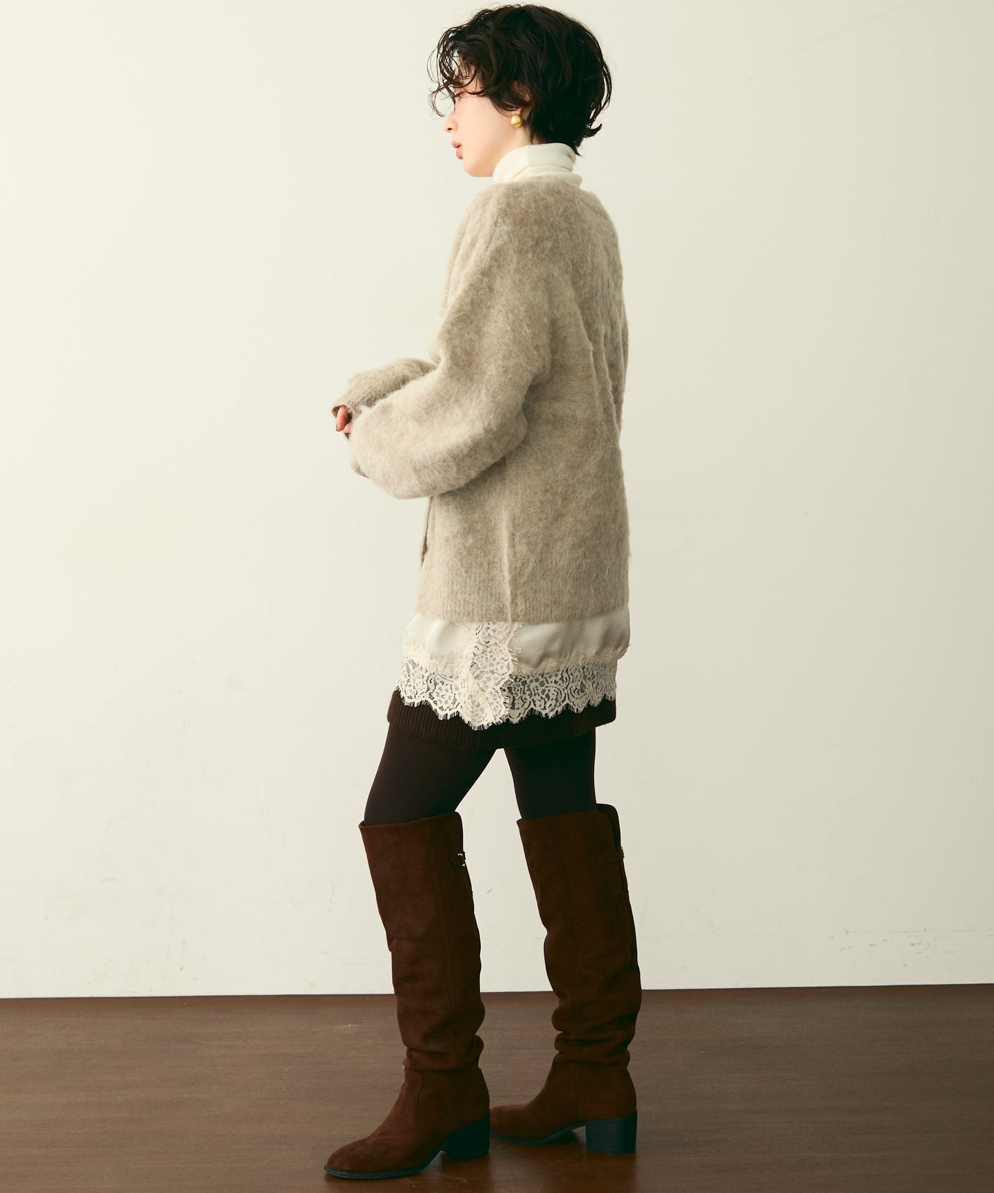 モヘアタッチシャギーダブルブレストカーディガン