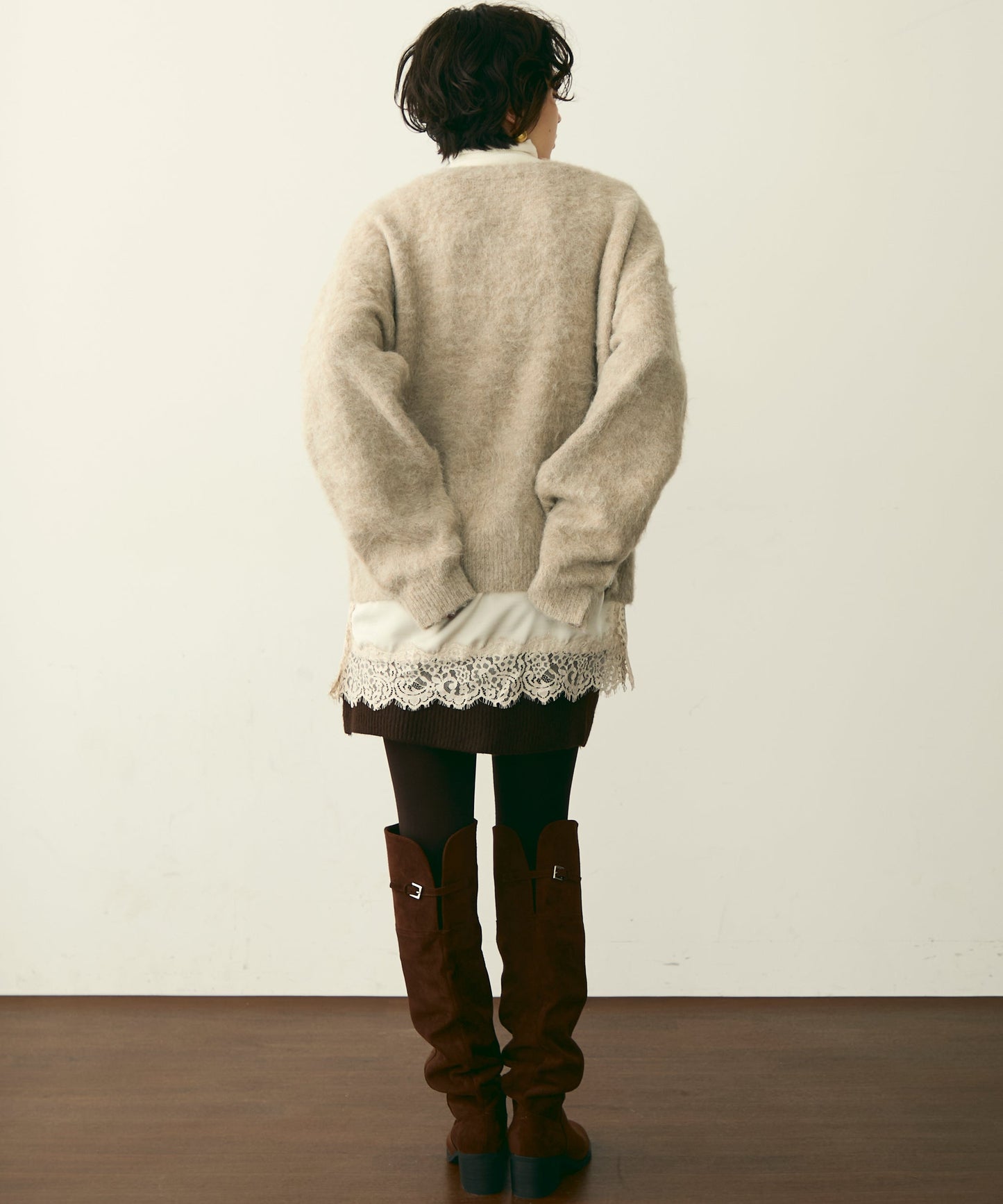 モヘアタッチシャギーダブルブレストカーディガン