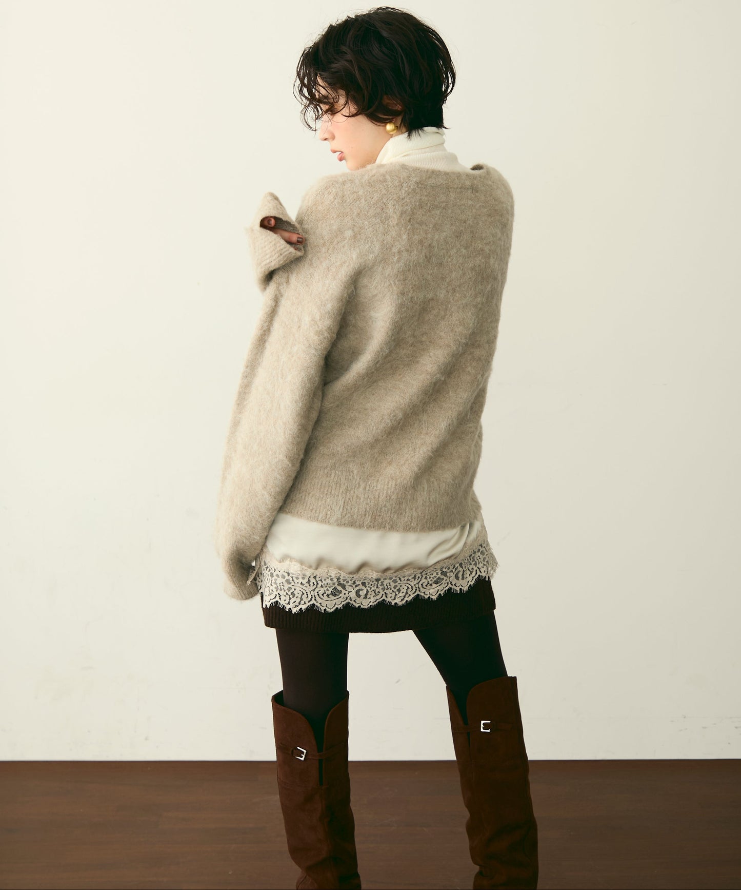 モヘアタッチシャギーダブルブレストカーディガン