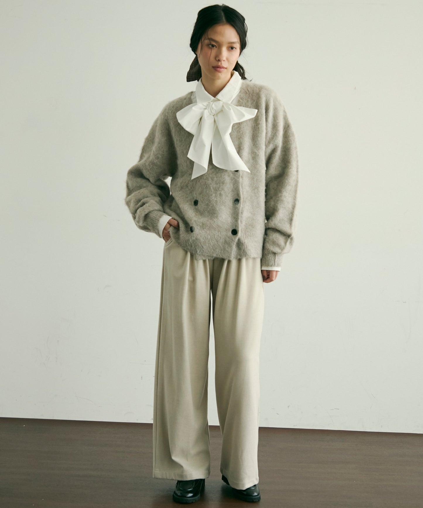 モヘアタッチシャギーダブルブレストカーディガン