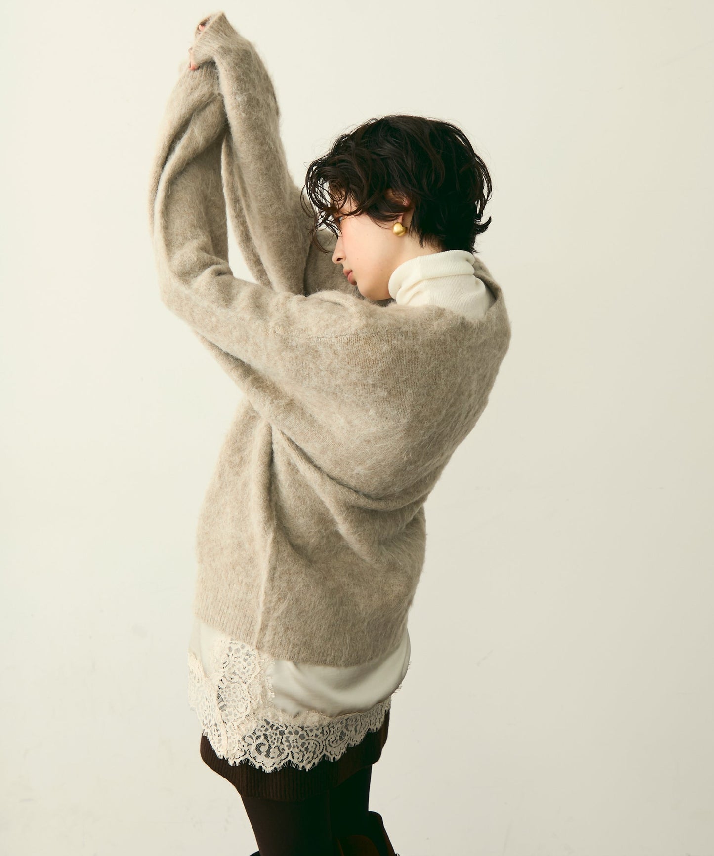 モヘアタッチシャギーダブルブレストカーディガン