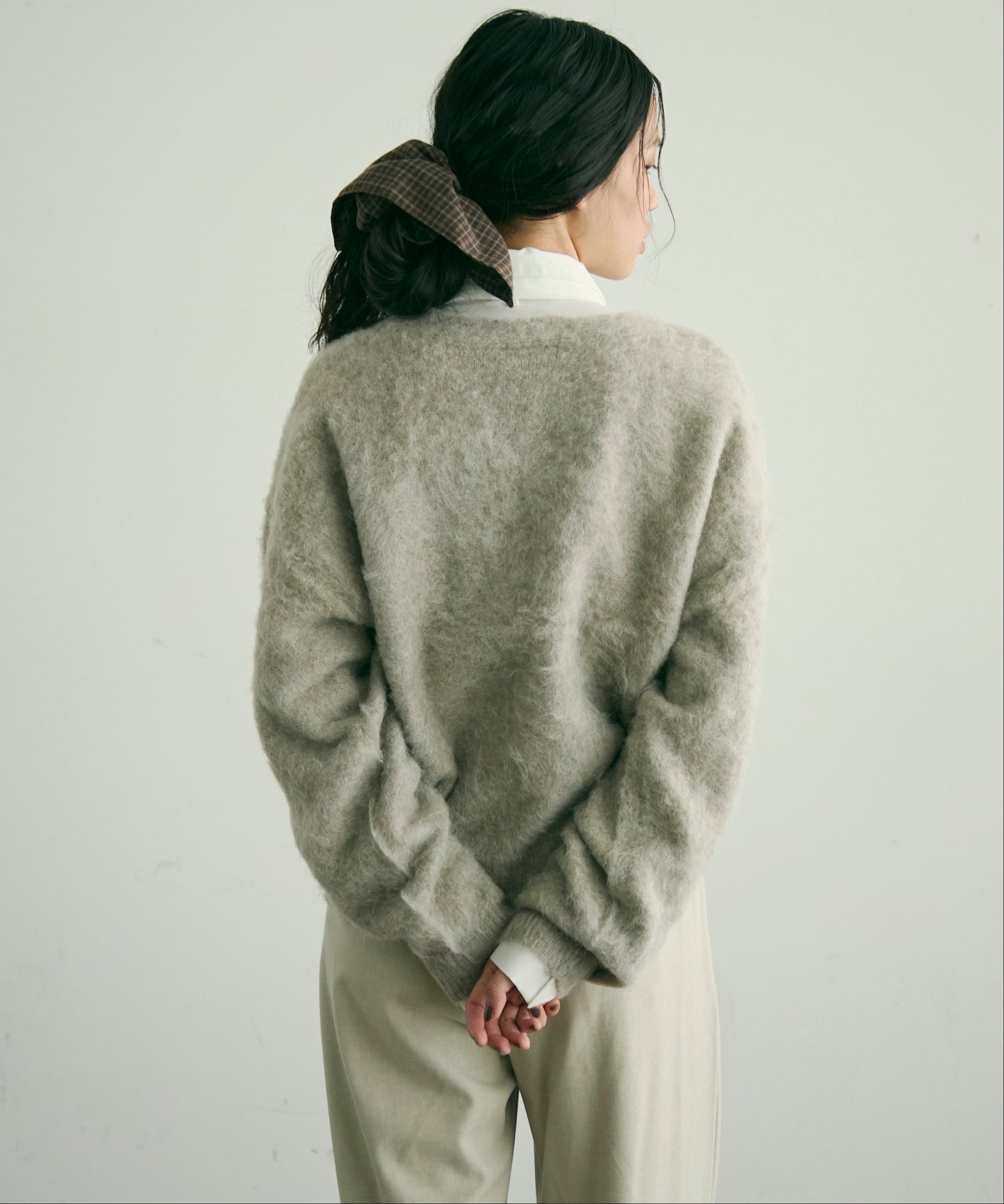 モヘアタッチシャギーダブルブレストカーディガン