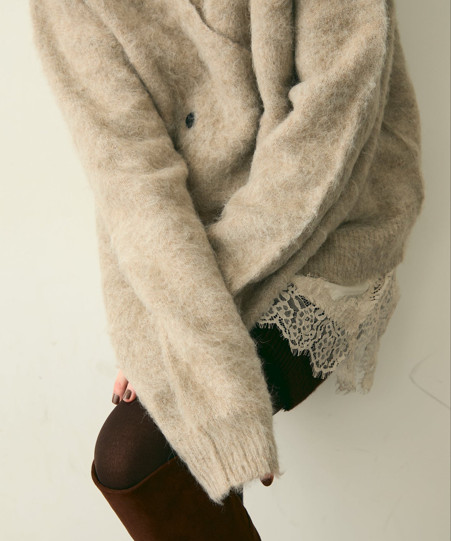 モヘアタッチシャギーダブルブレストカーディガン