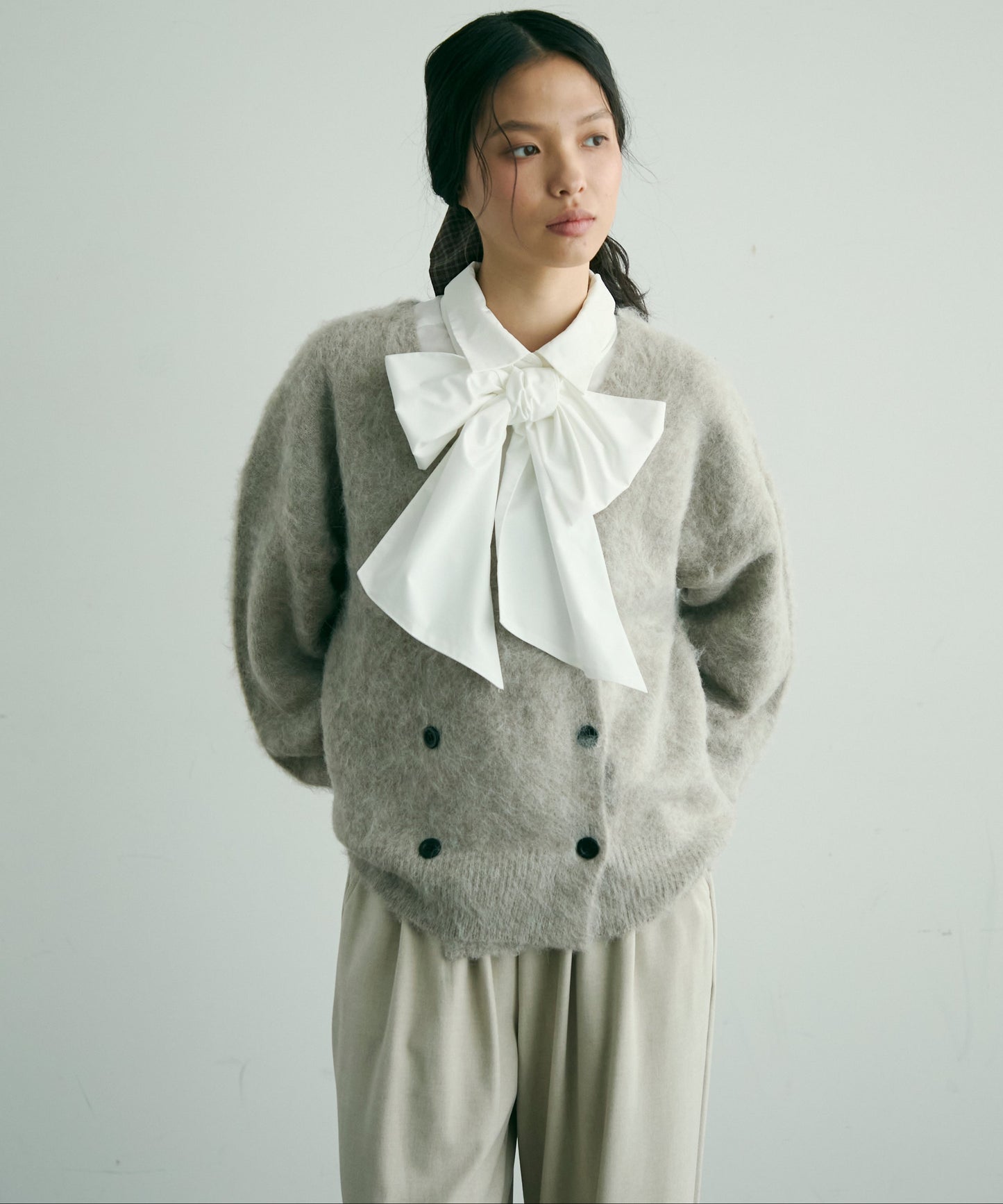 モヘアタッチシャギーダブルブレストカーディガン