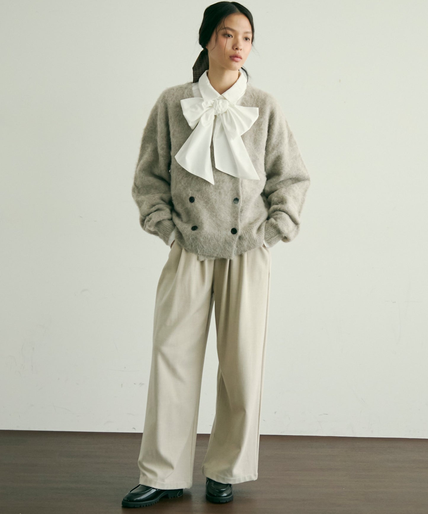 モヘアタッチシャギーダブルブレストカーディガン