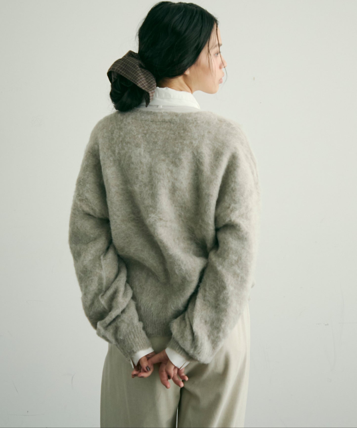 モヘアタッチシャギーダブルブレストカーディガン