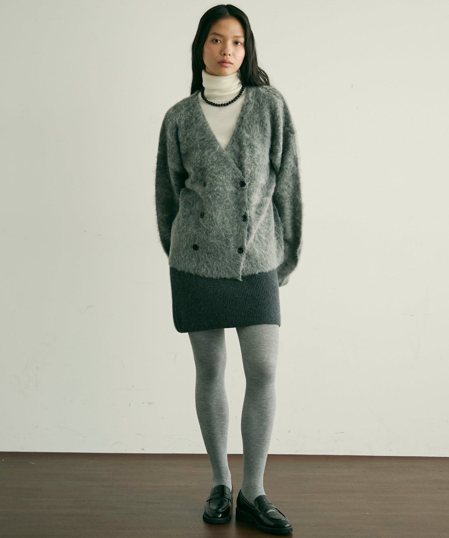 モヘアタッチシャギーダブルブレストカーディガン