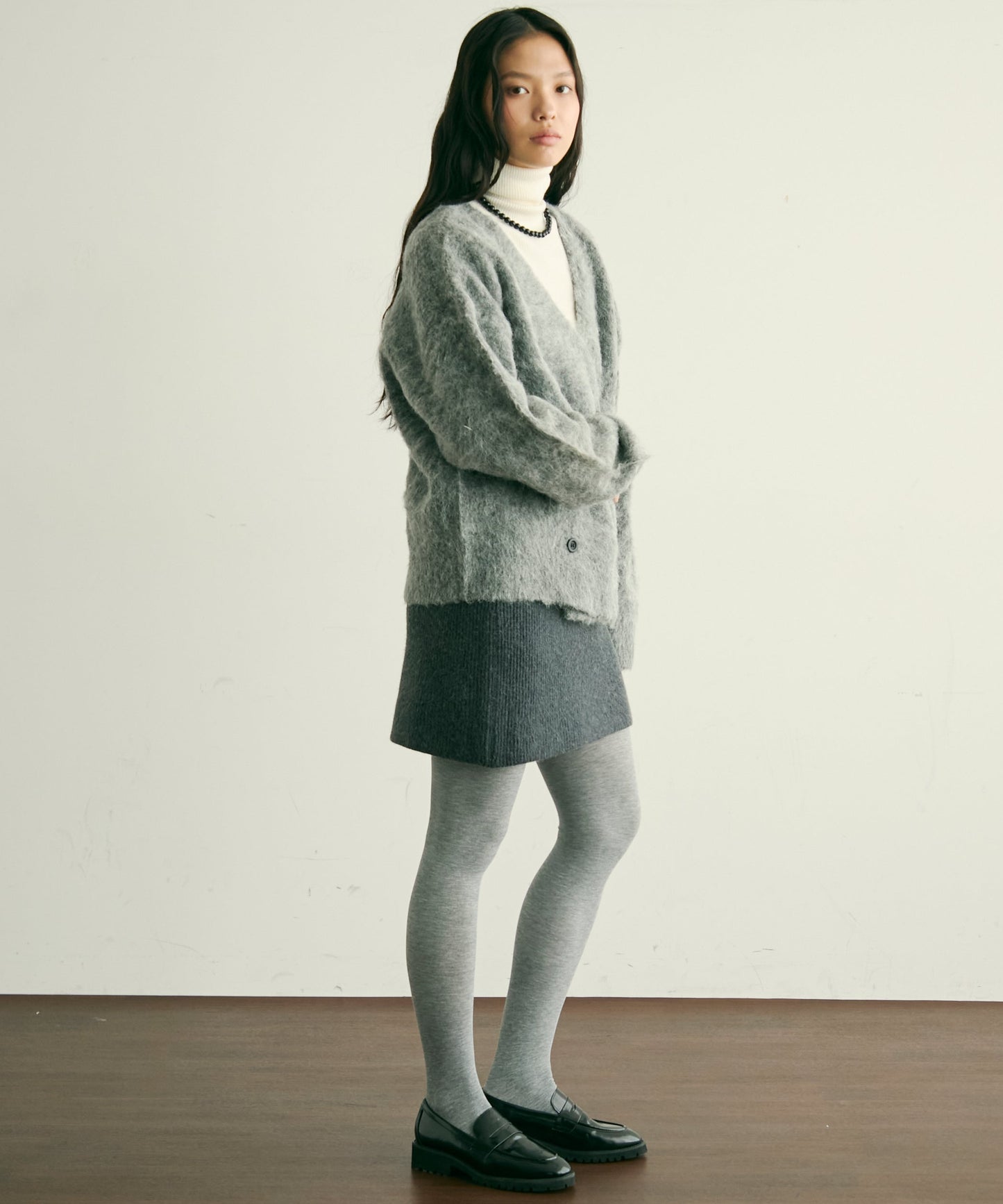 モヘアタッチシャギーダブルブレストカーディガン