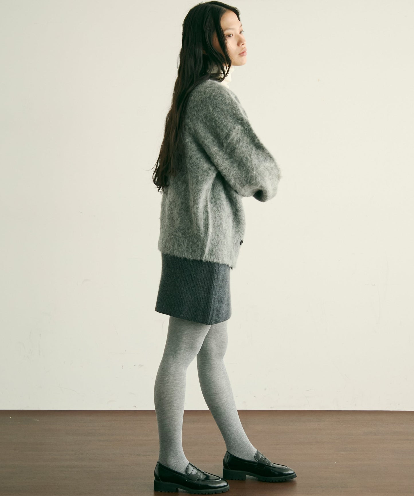 モヘアタッチシャギーダブルブレストカーディガン