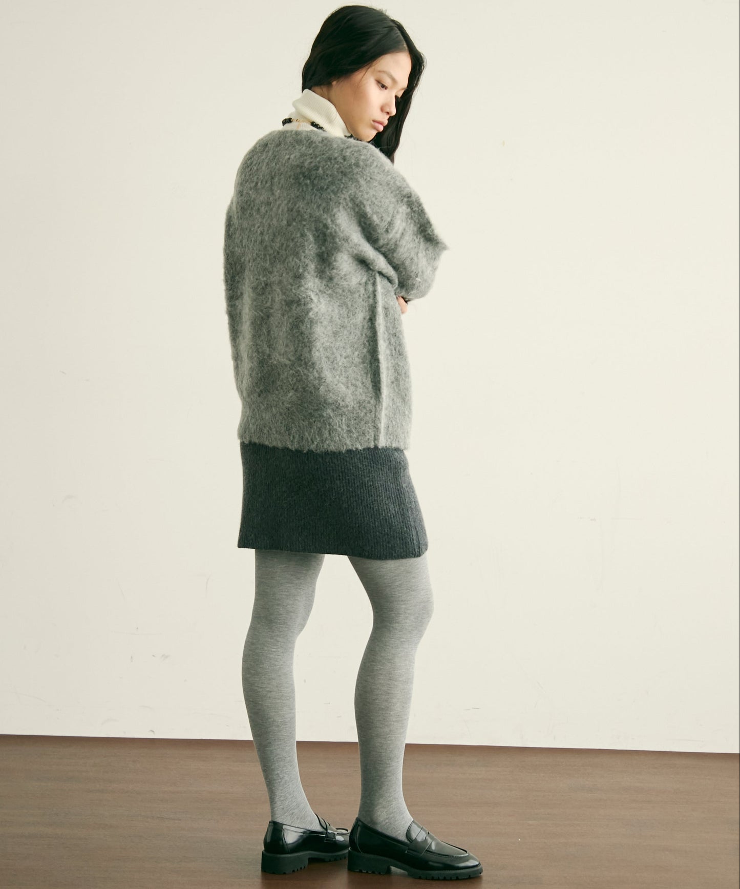 モヘアタッチシャギーダブルブレストカーディガン