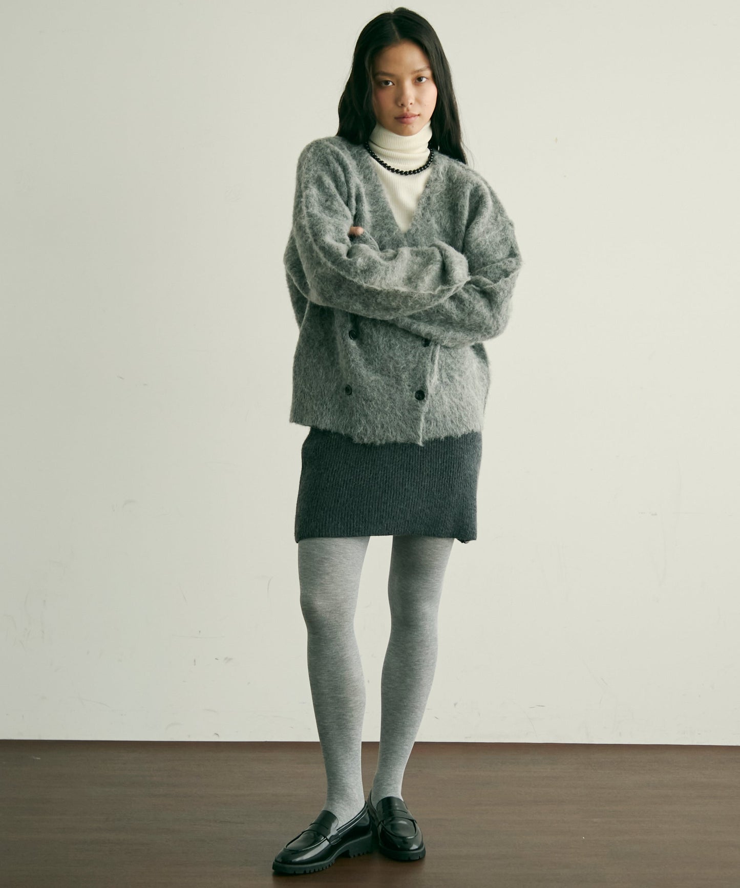 モヘアタッチシャギーダブルブレストカーディガン