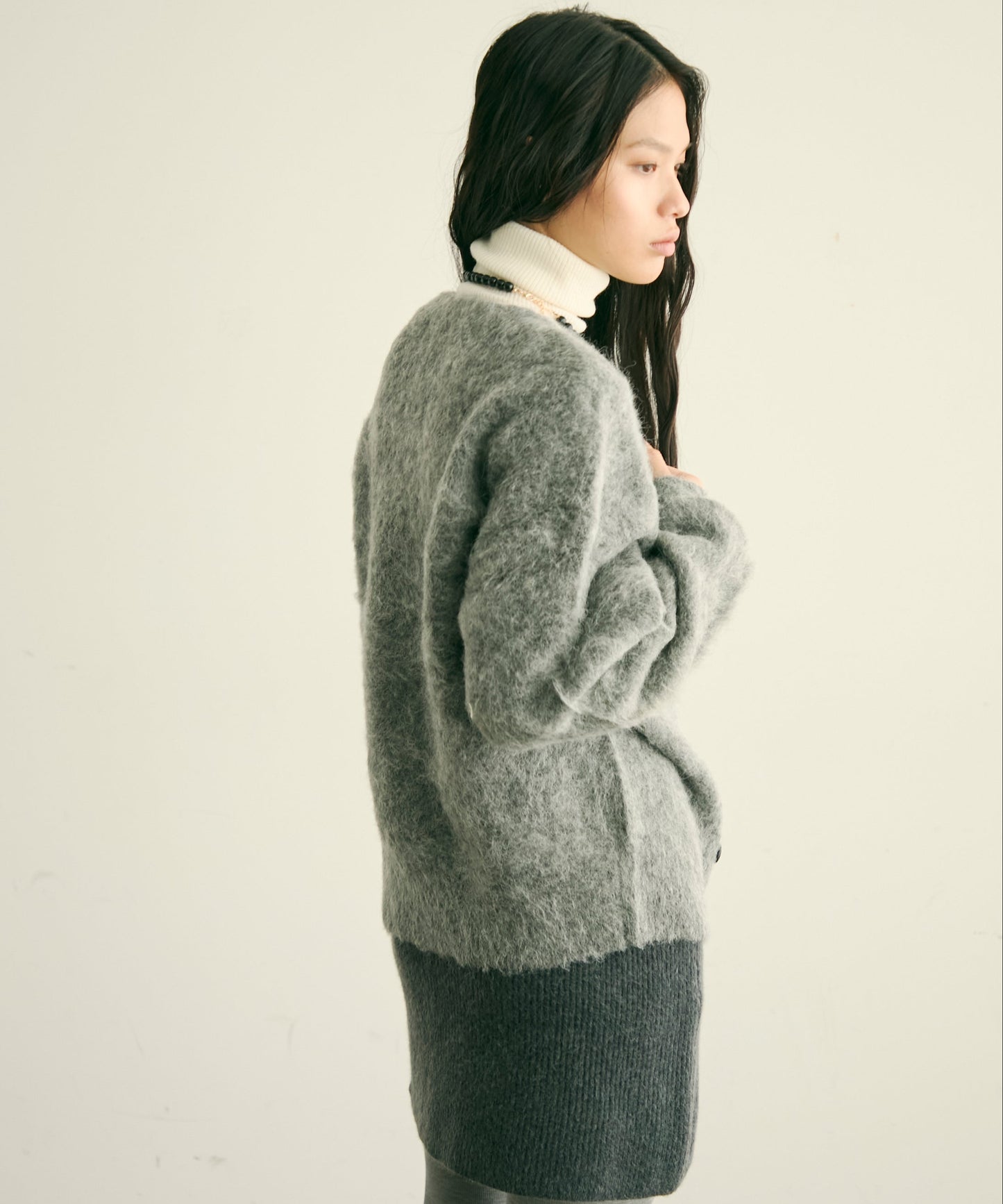 モヘアタッチシャギーダブルブレストカーディガン