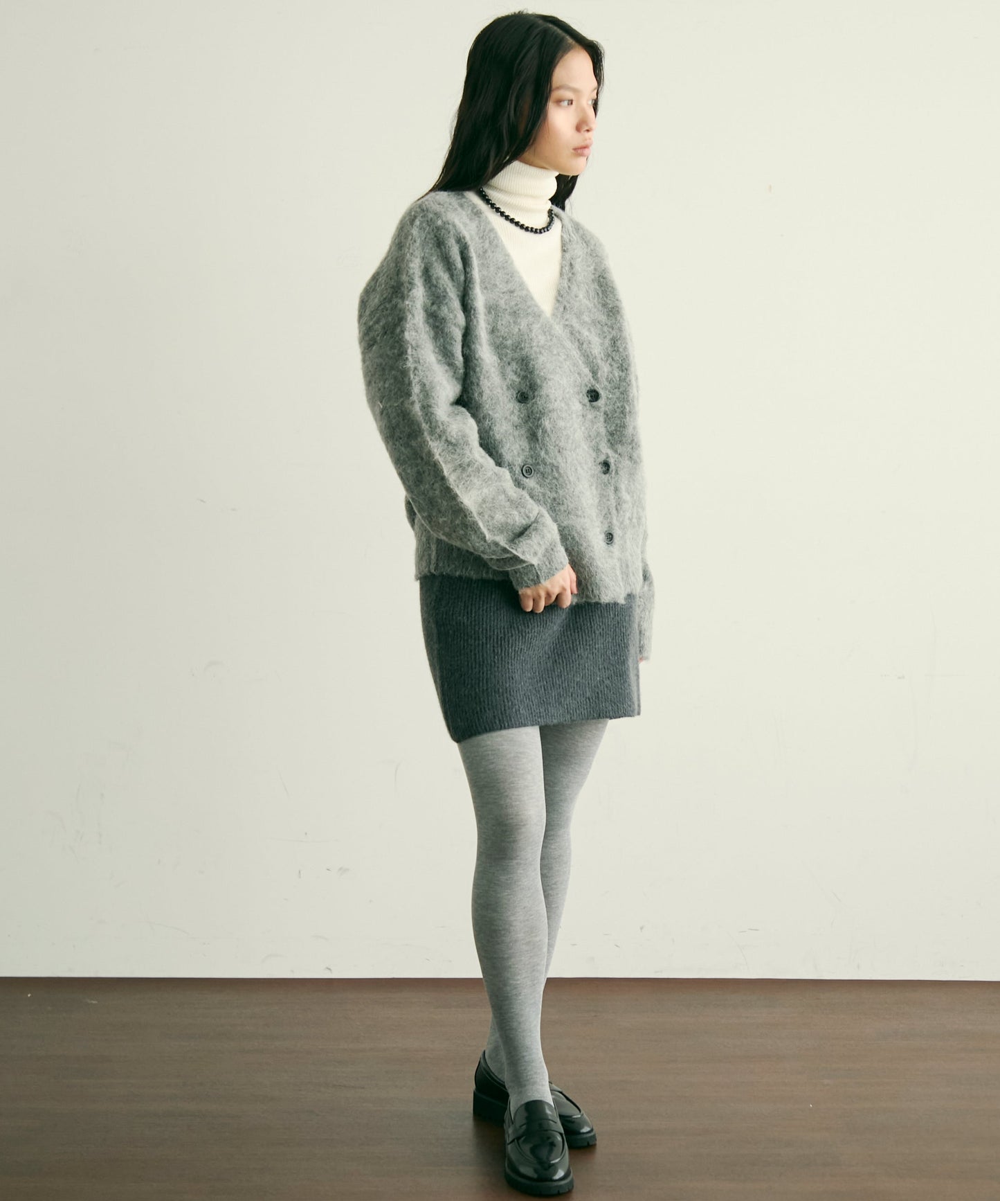 モヘアタッチシャギーダブルブレストカーディガン