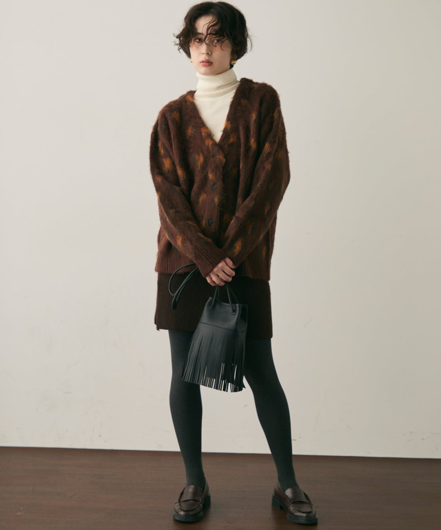 モヘアタッチレオパード柄Vネックカーディガン