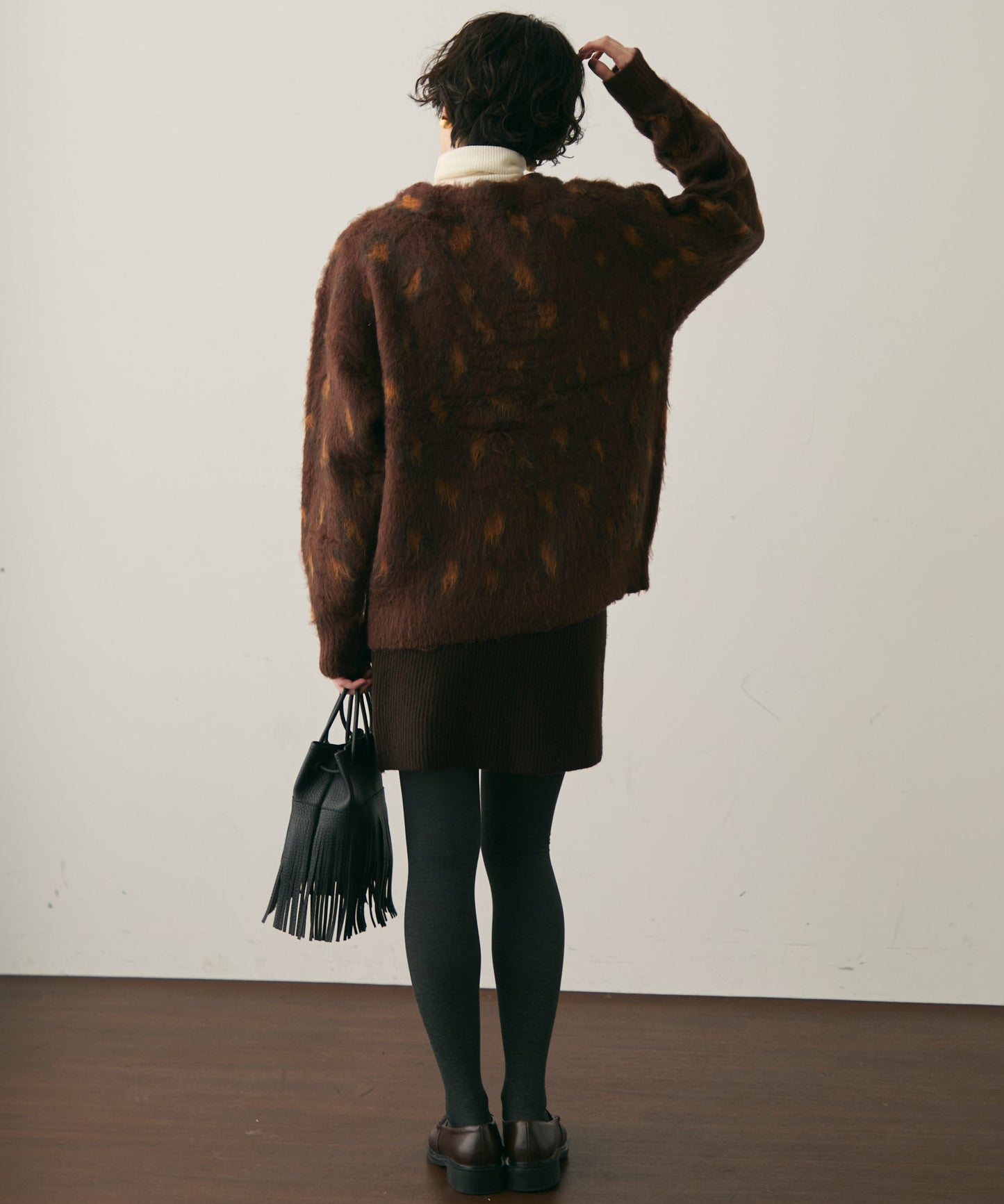 モヘアタッチレオパード柄Vネックカーディガン