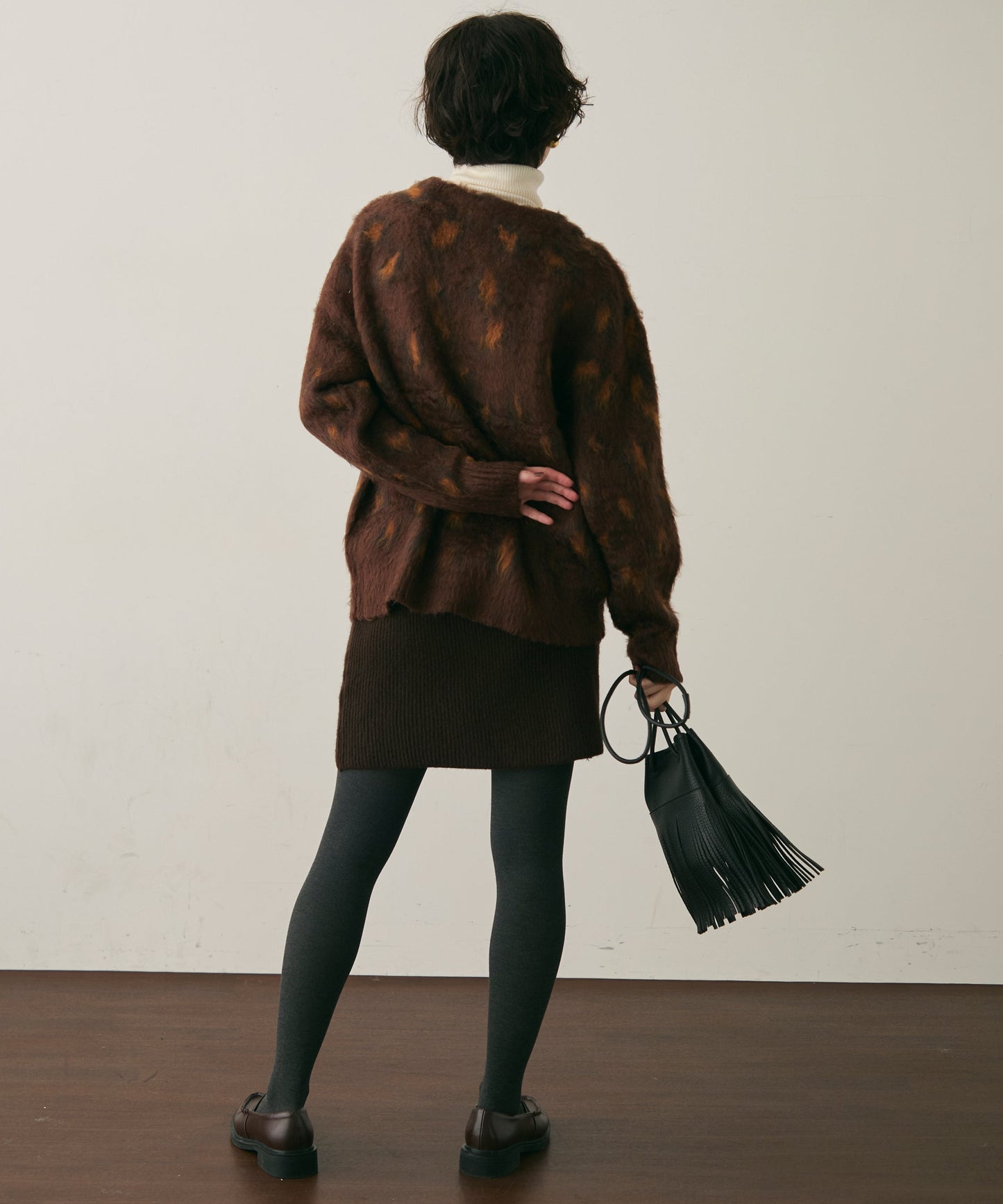 モヘアタッチレオパード柄Vネックカーディガン