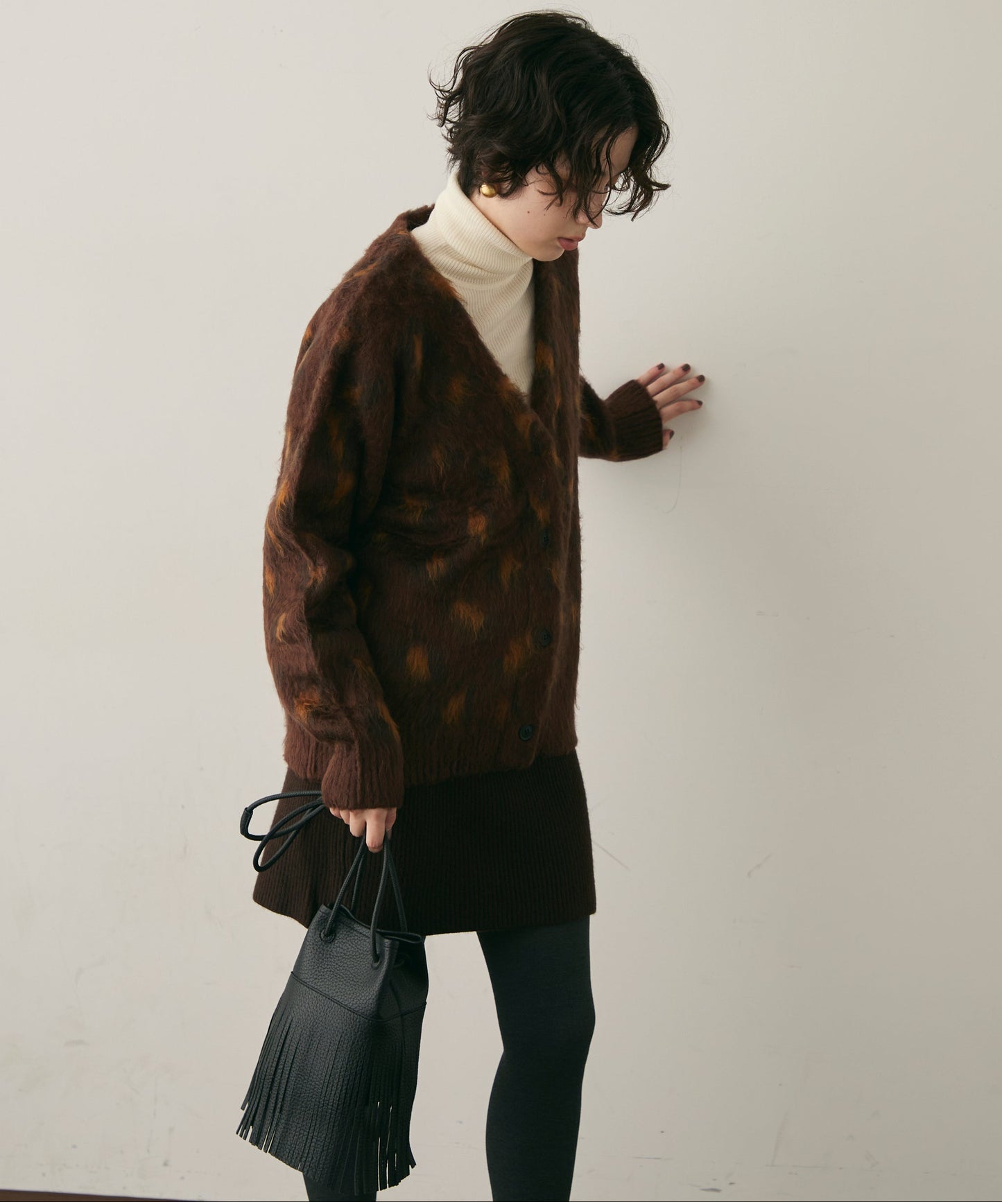 モヘアタッチレオパード柄Vネックカーディガン