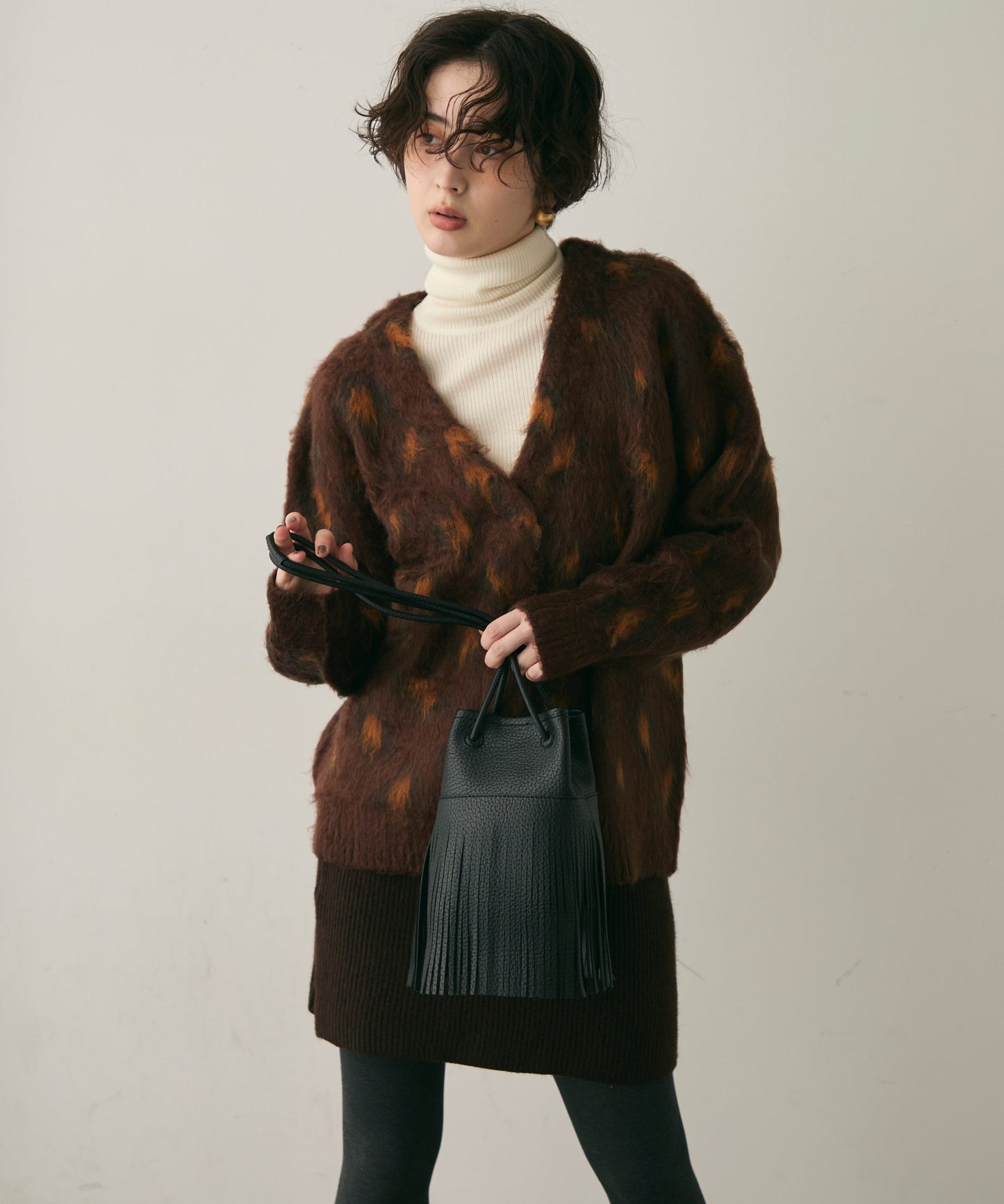 モヘアタッチレオパード柄Vネックカーディガン