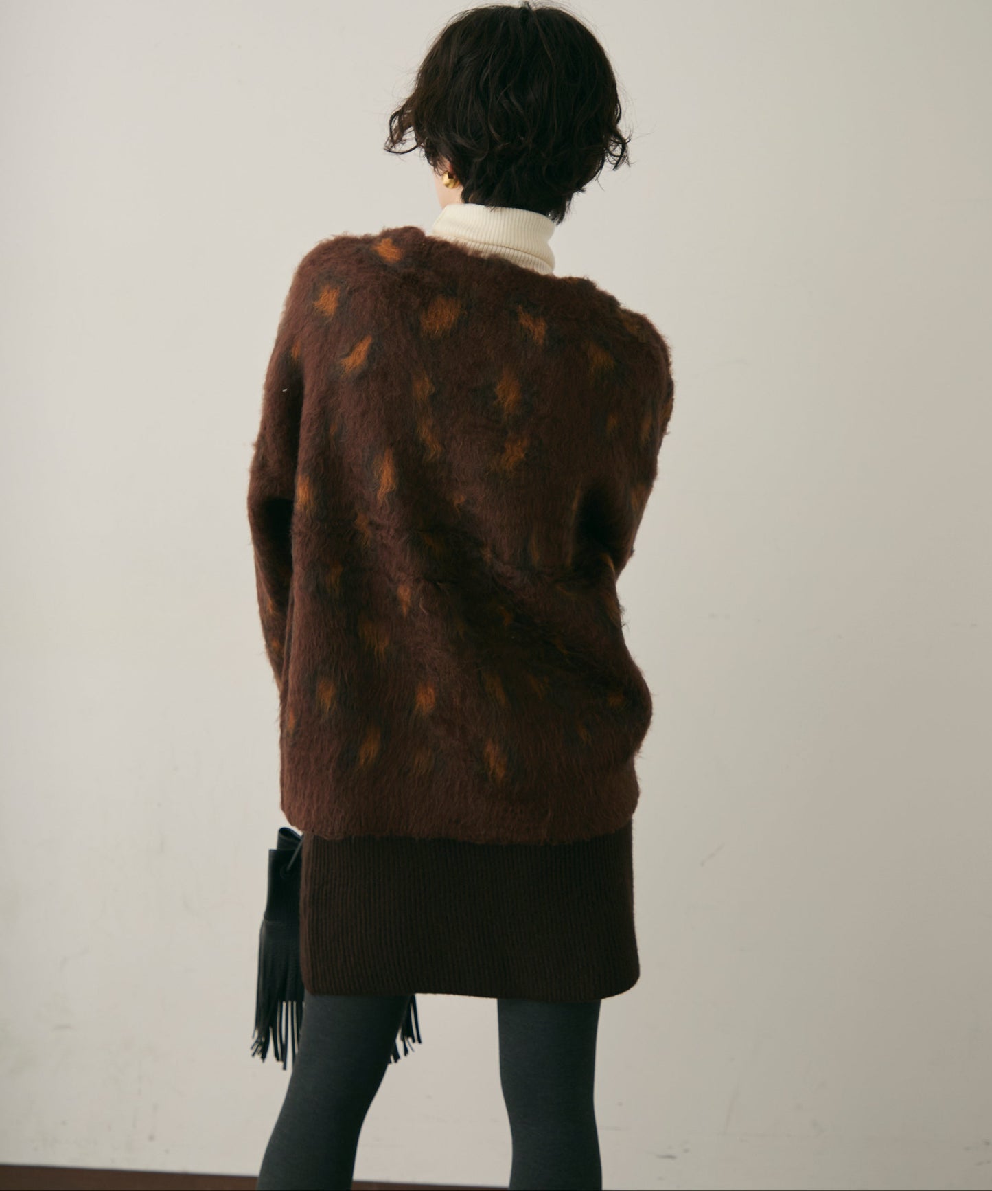 モヘアタッチレオパード柄Vネックカーディガン