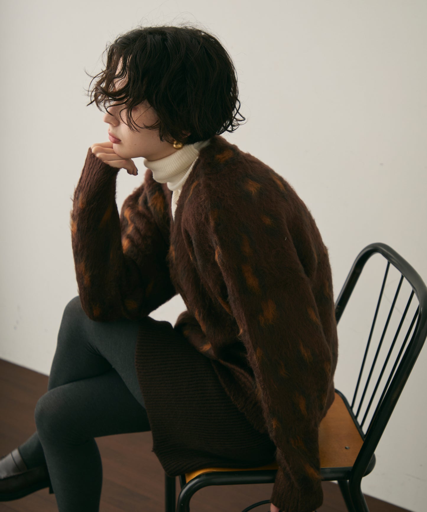 モヘアタッチレオパード柄Vネックカーディガン