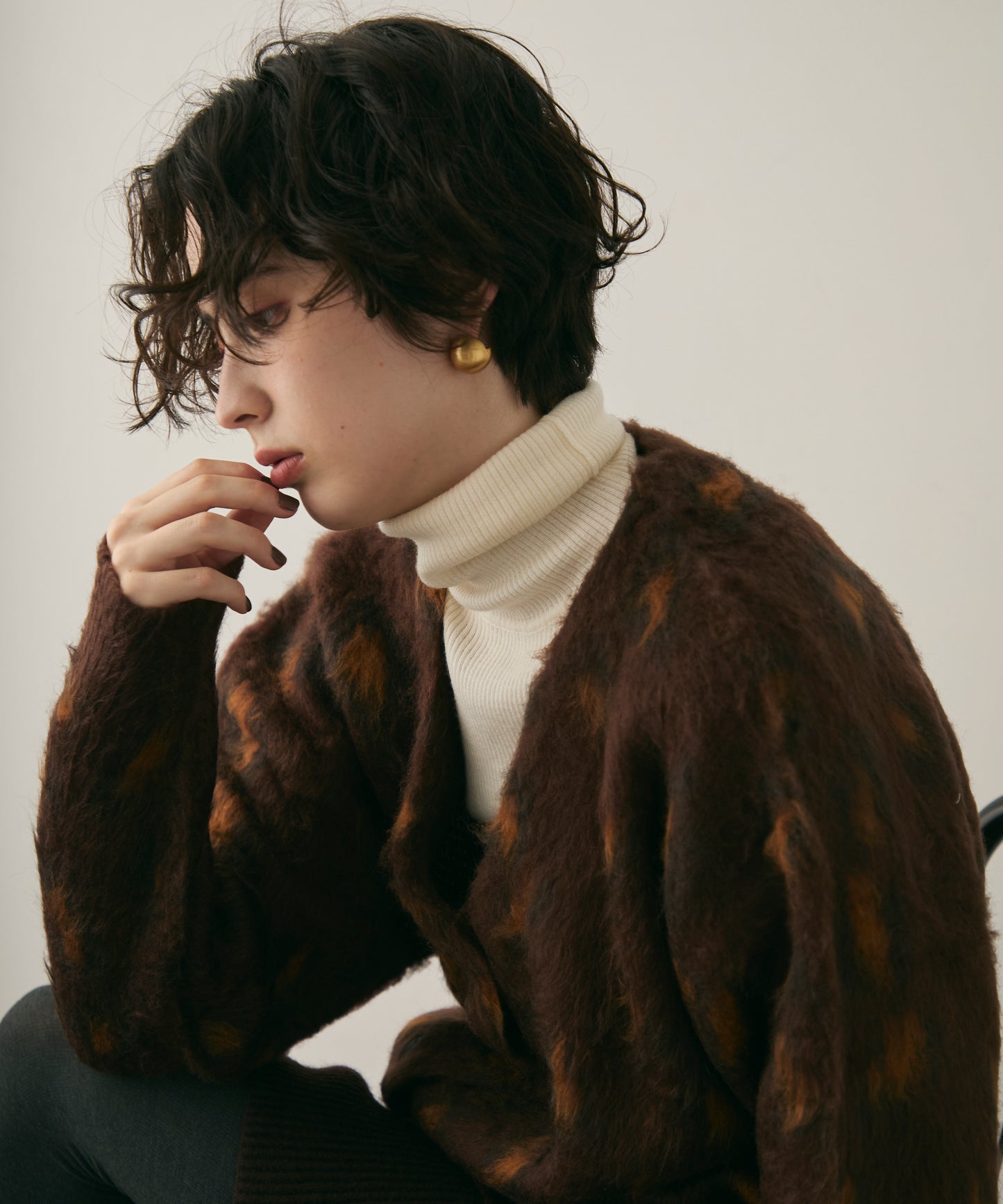 モヘアタッチレオパード柄Vネックカーディガン