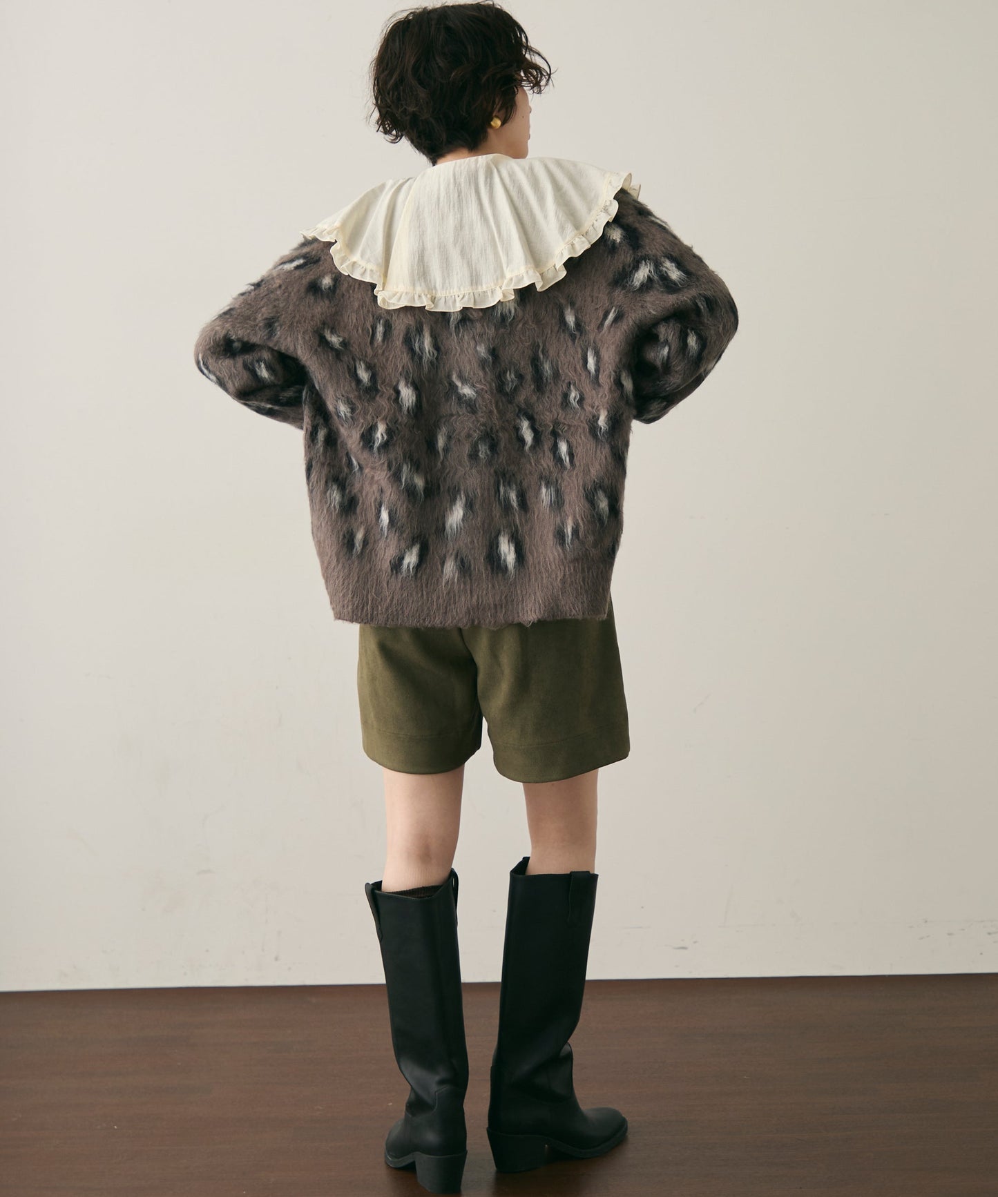 モヘアタッチレオパード柄Vネックカーディガン