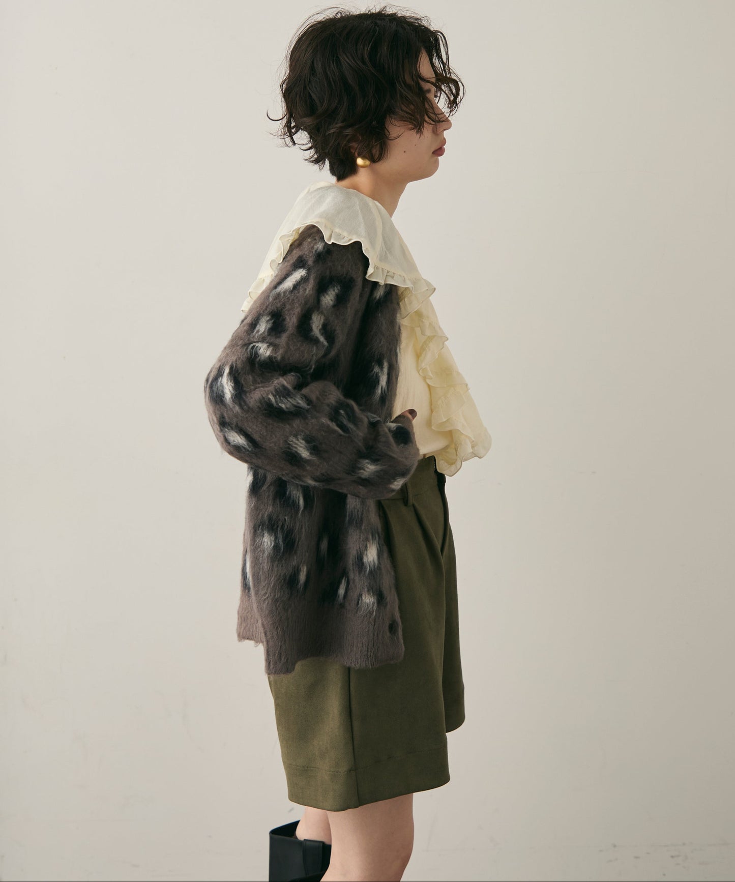 モヘアタッチレオパード柄Vネックカーディガン