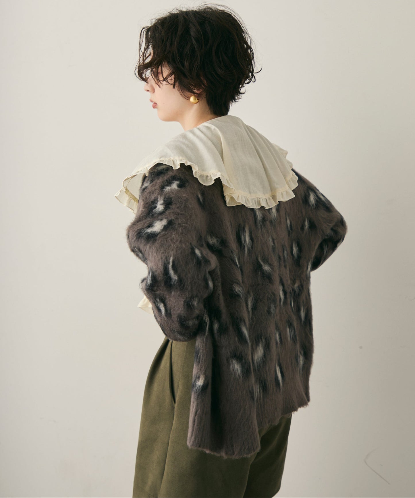 モヘアタッチレオパード柄Vネックカーディガン