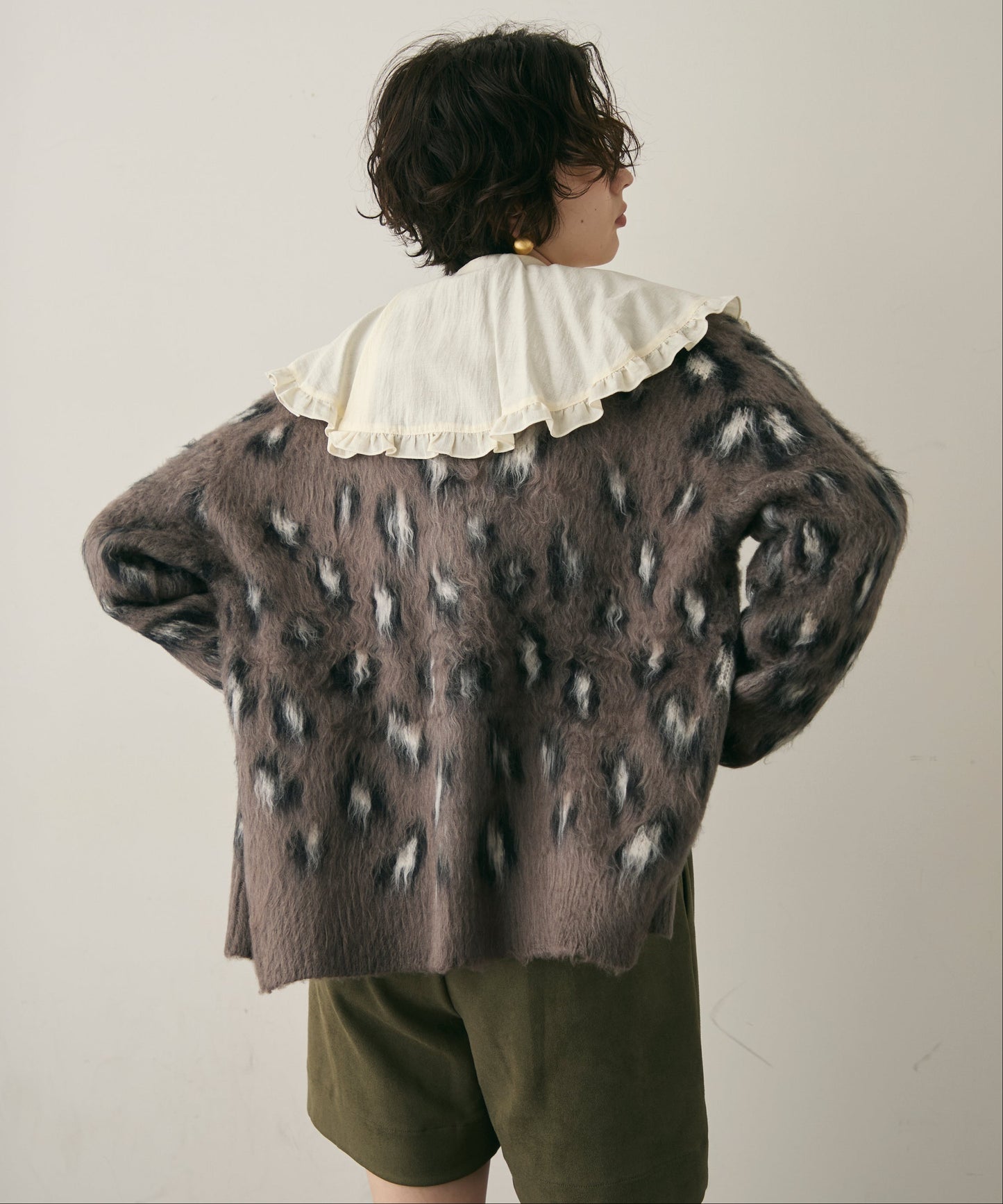 モヘアタッチレオパード柄Vネックカーディガン