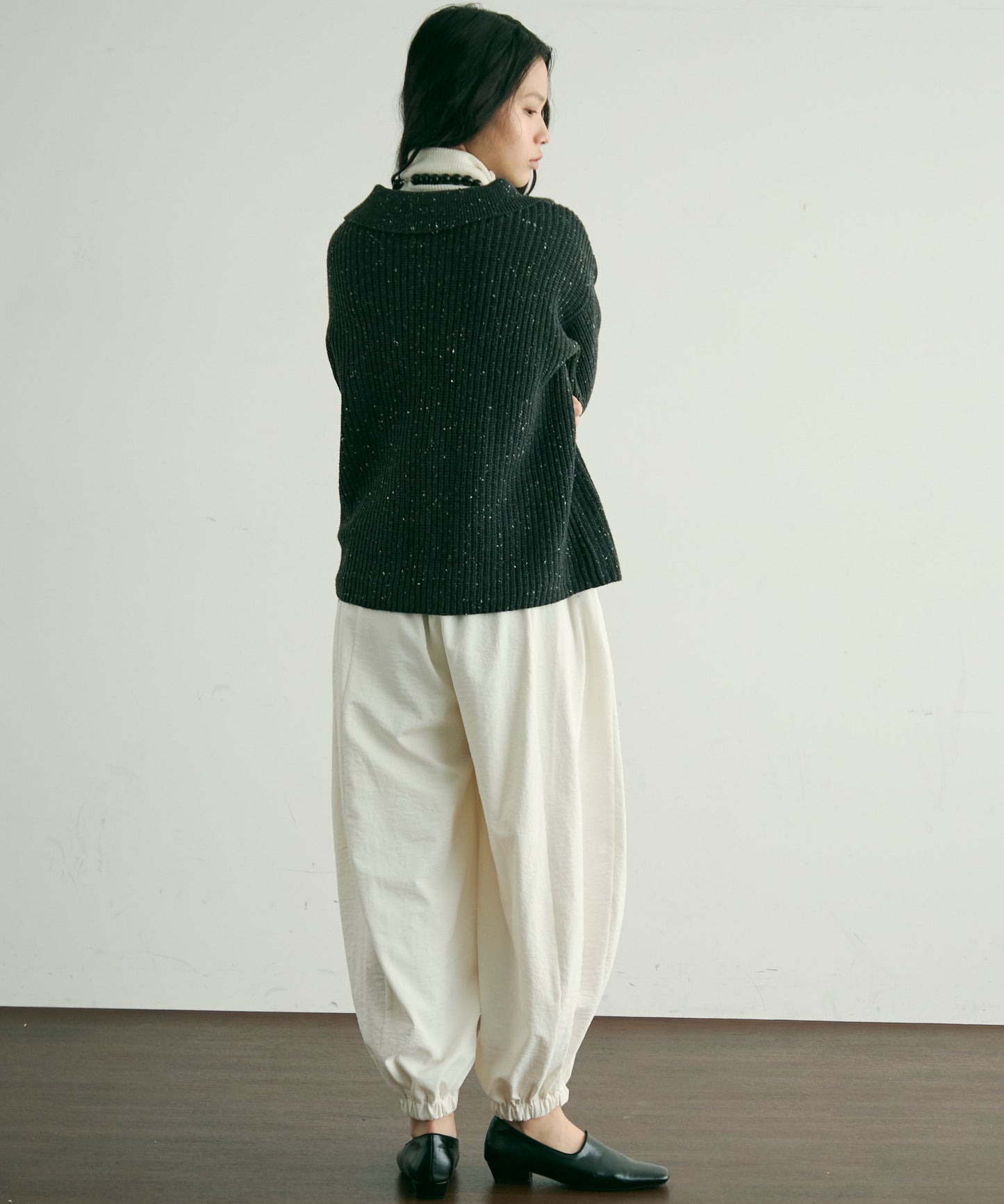 ネップ糸フロントホック衿付きプルオーバー